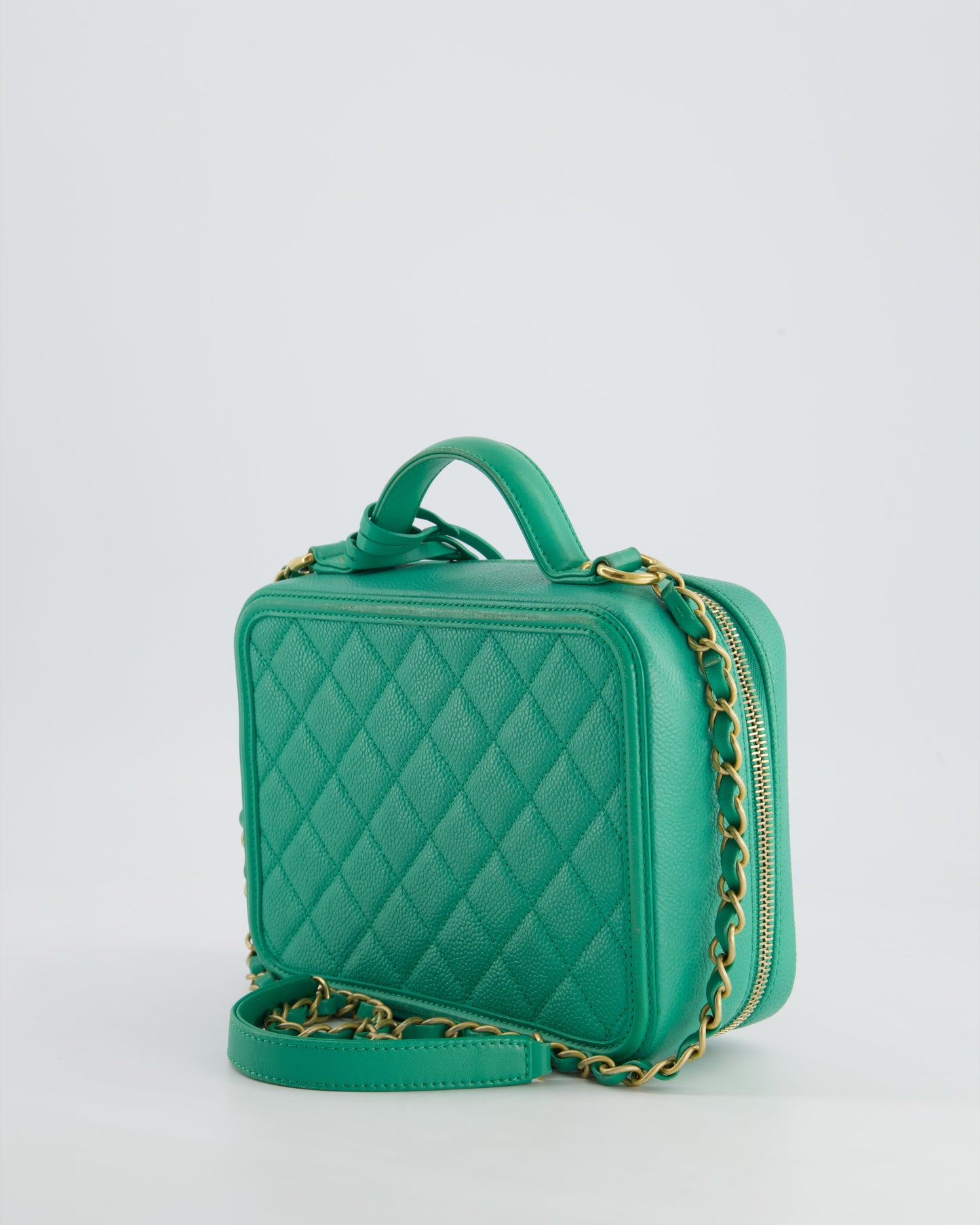 *HOT* Chanel Mint Green Medium CC Vanity Case Bag in Caviar Leather with Brushed Gold Hardware