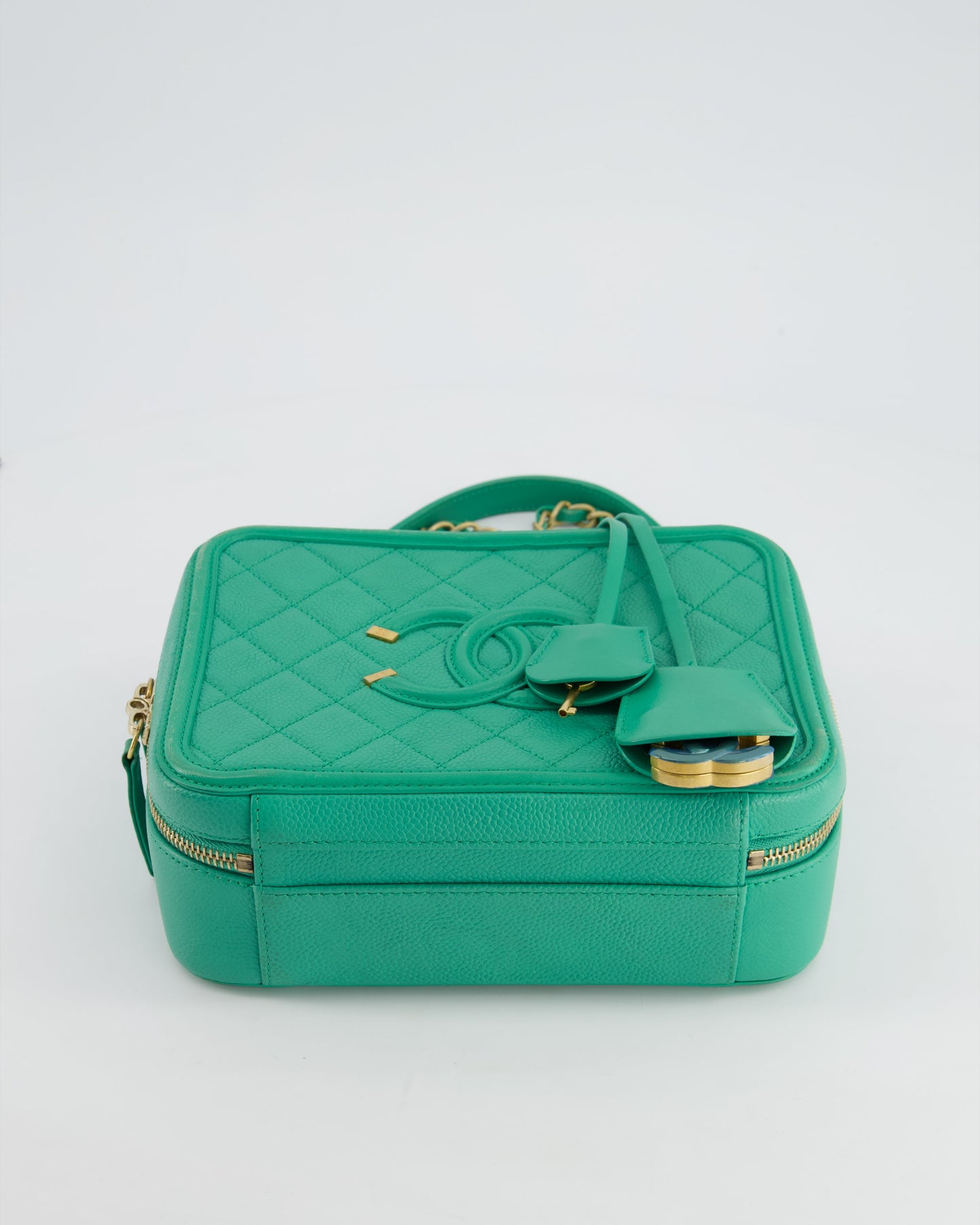 *HOT* Chanel Mint Green Medium CC Vanity Case Bag in Caviar Leather with Brushed Gold Hardware