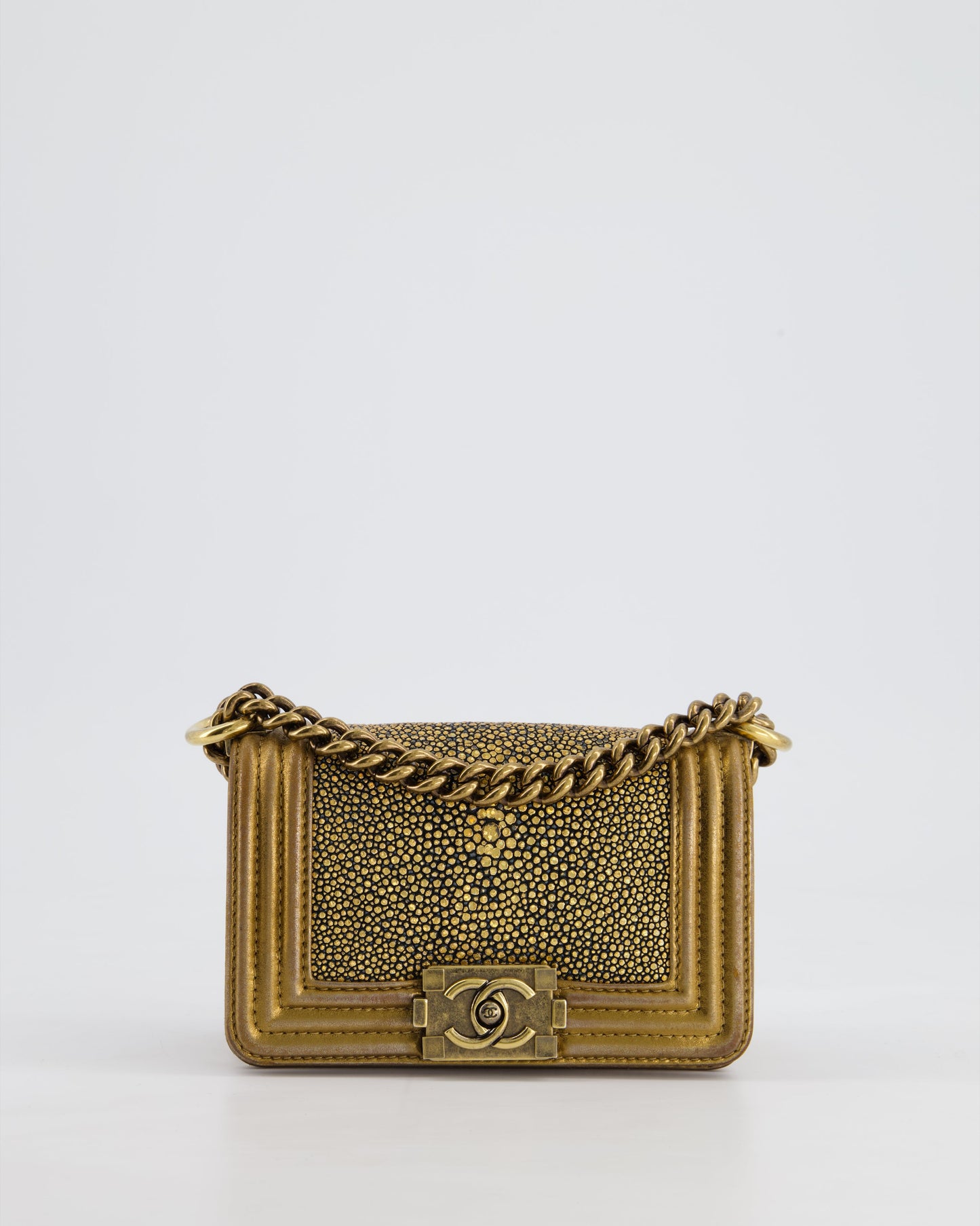 *RARE* Chanel Bronze Micro Boy Bag in Stingray & Calfskin Leather with Antique Bronze Hardware