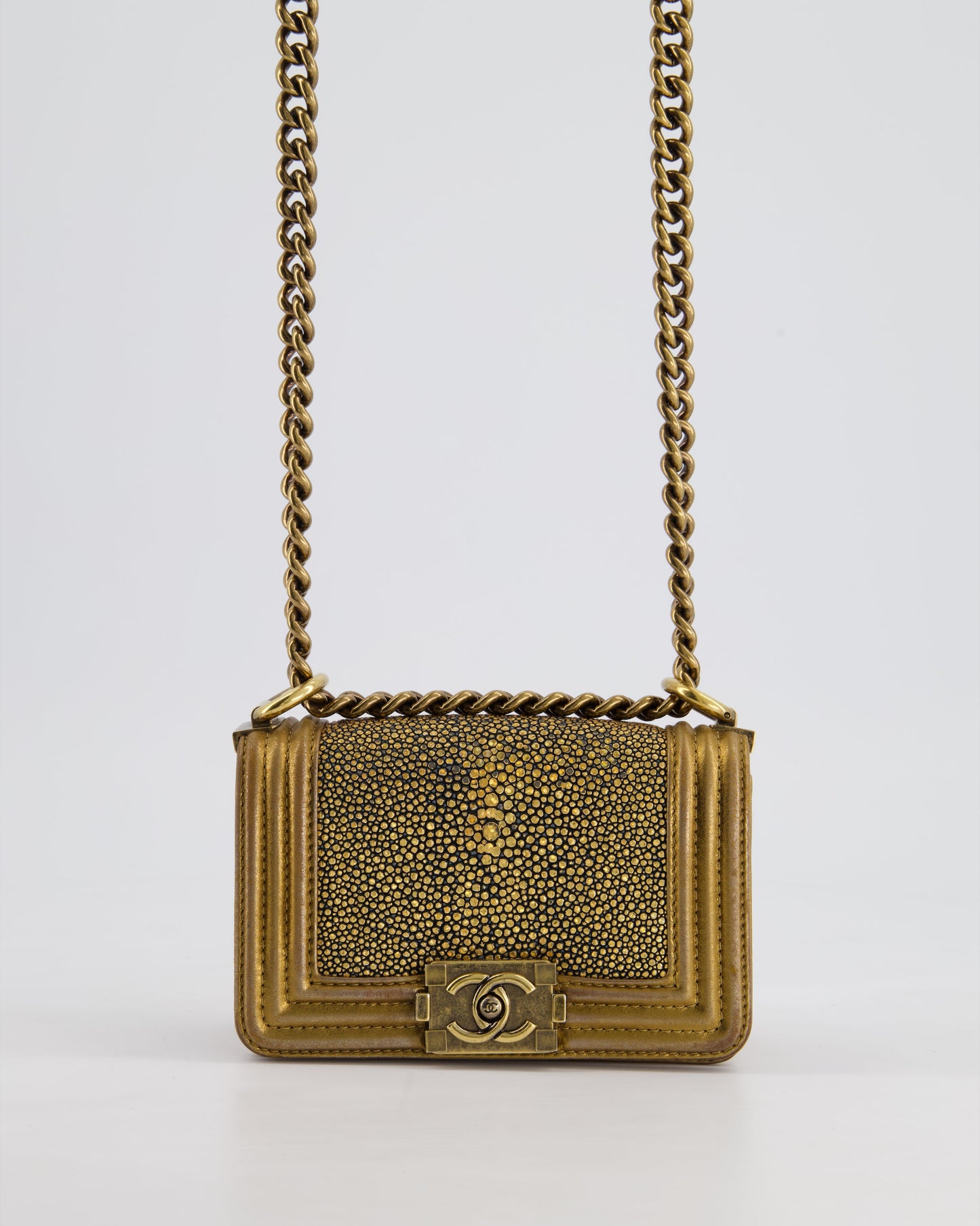 *RARE* Chanel Bronze Micro Boy Bag in Stingray & Calfskin Leather with Antique Bronze Hardware