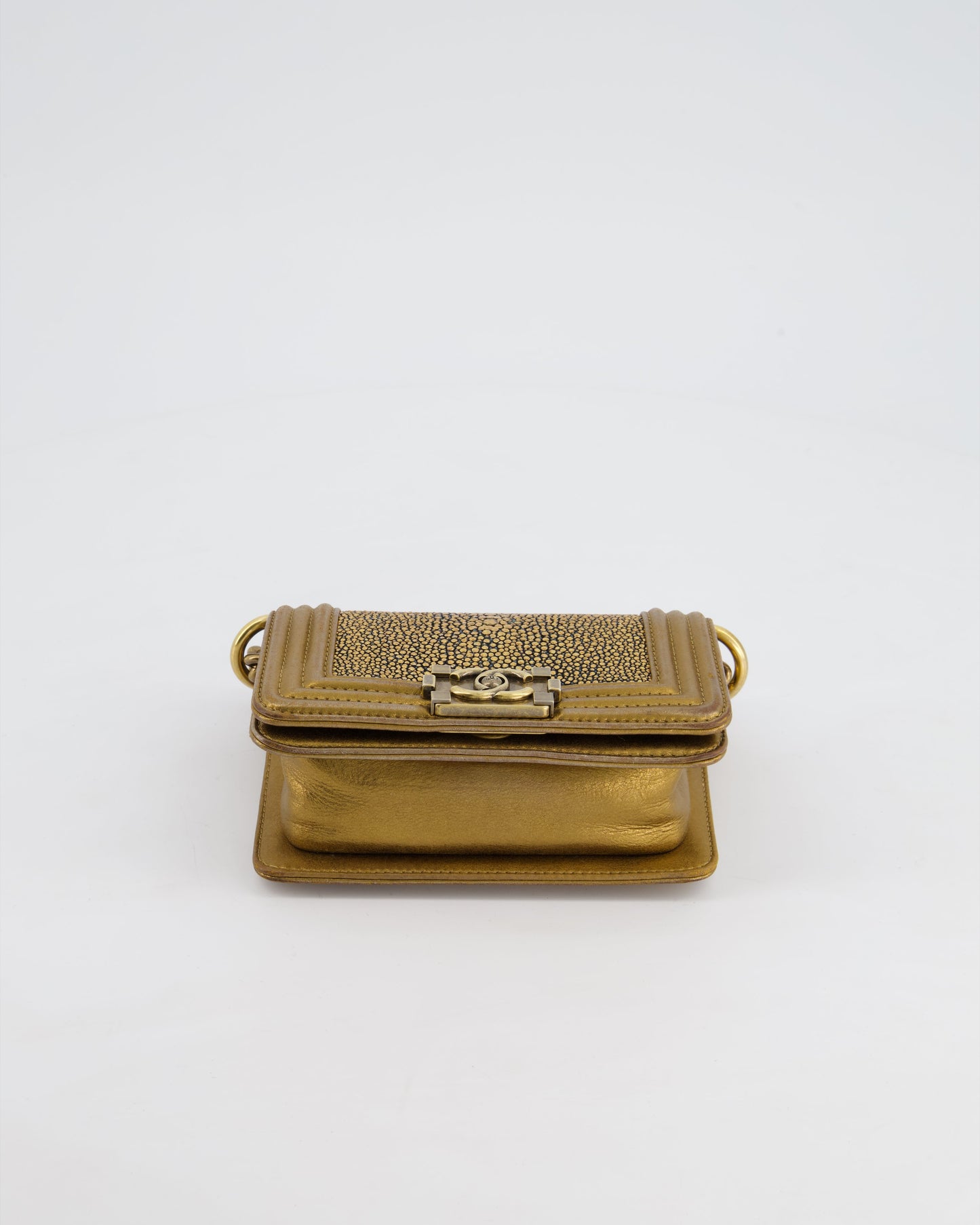 *RARE* Chanel Bronze Micro Boy Bag in Stingray & Calfskin Leather with Antique Bronze Hardware