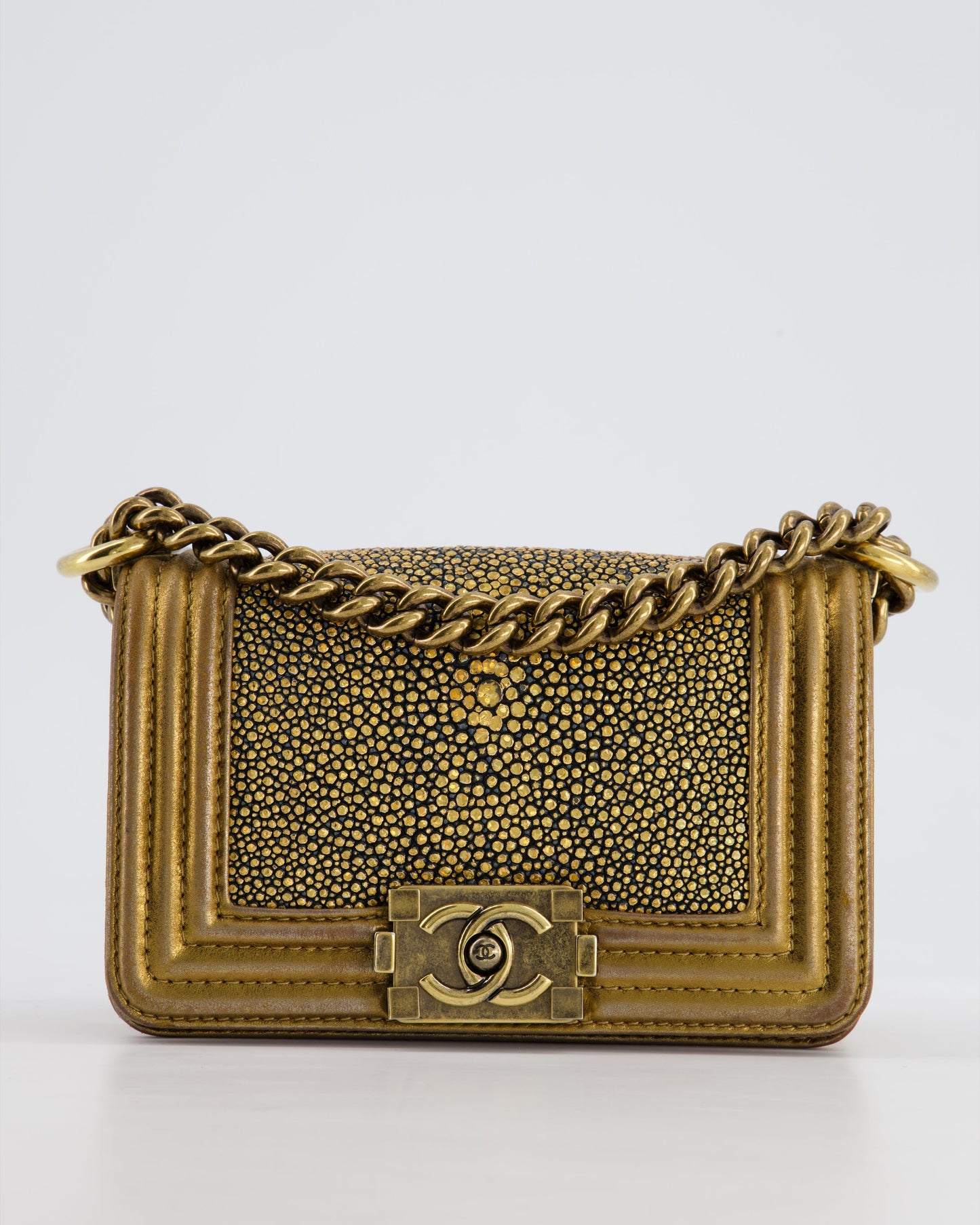 *RARE* Chanel Bronze Micro Boy Bag in Stingray & Calfskin Leather with Antique Bronze Hardware