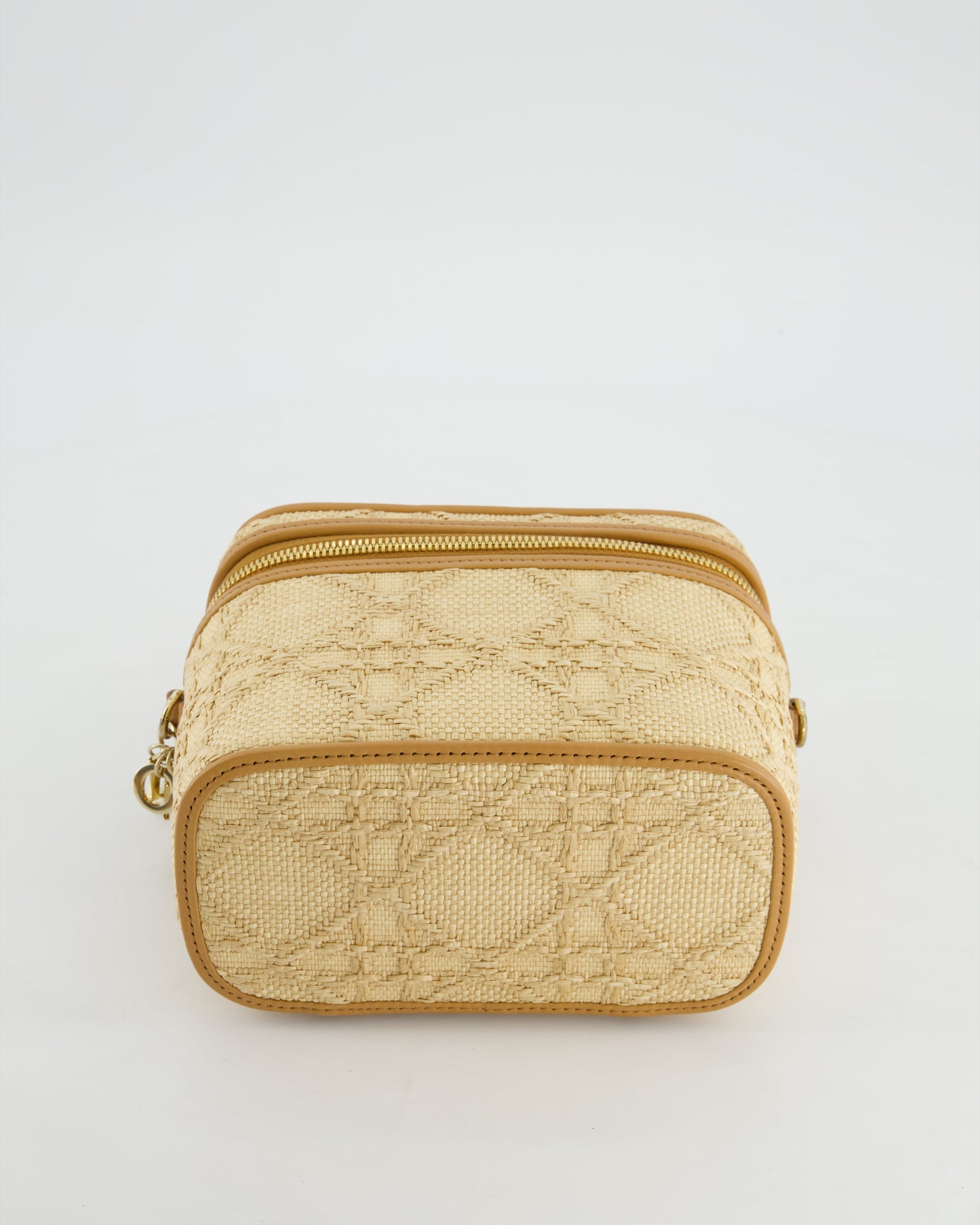 *HOT* Christian Dior 2021 Beige Lady Small Vanity Case Bag in Raffia & Leather with Gold Hardware