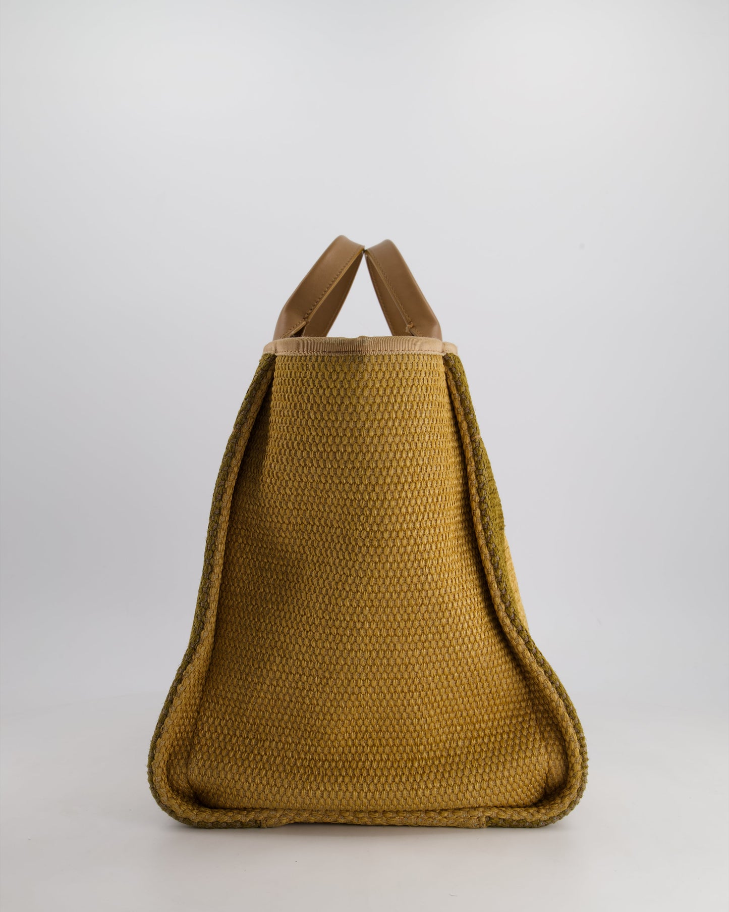*HOT* Chanel Beige, Navy and Khaki Raffia Deauville Tote with Pastel Logo and Champagne Gold Hardware
