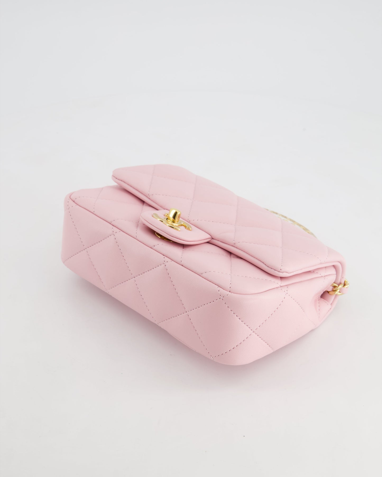 *CURRENT COLLECTION* Chanel Petal Pink Mini Top Handle Bag in Calfskin Leather with Gold Hardware and Clear Perspex Handle Detail