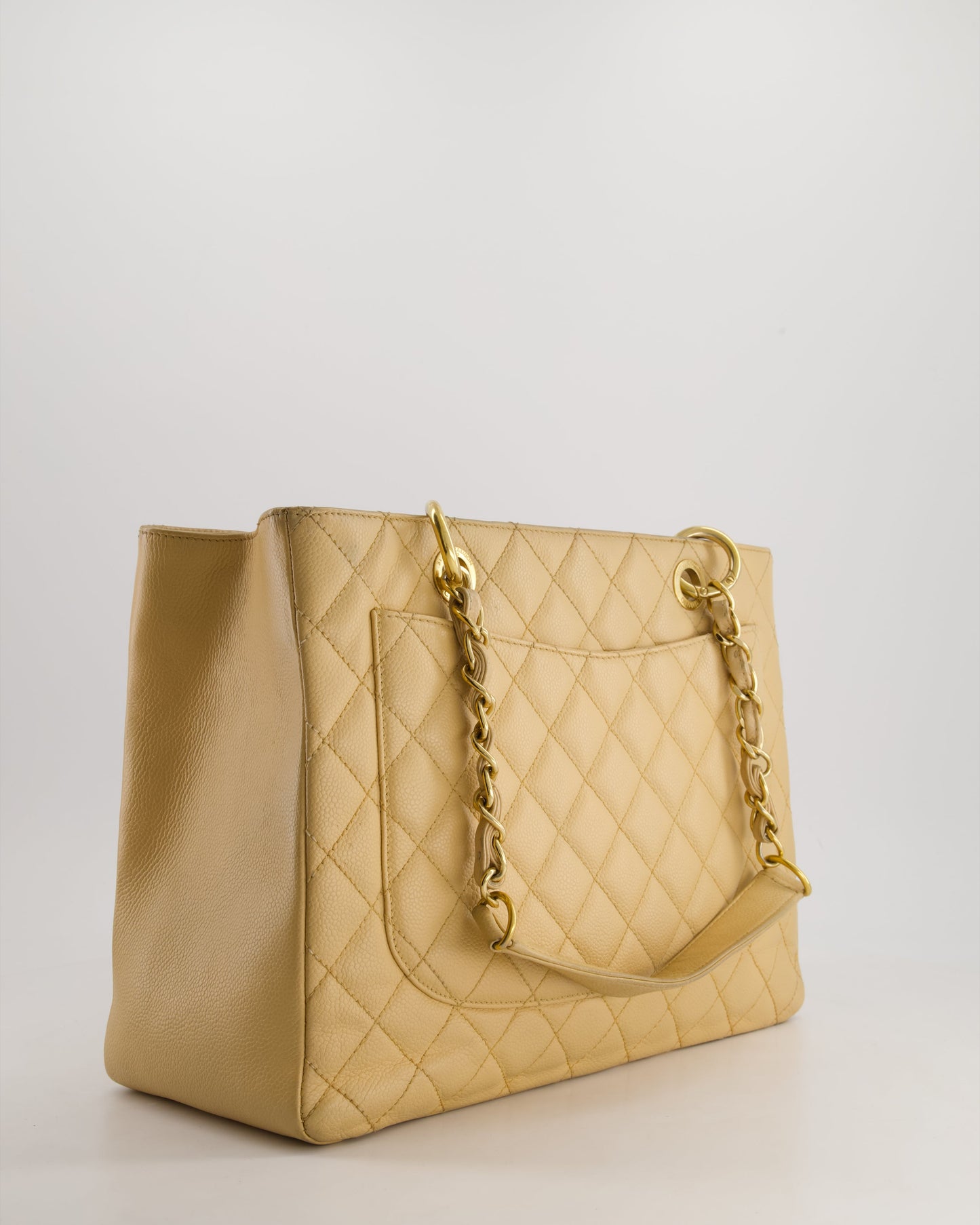 *AMAZING SHAPE* Chanel Beige Caviar GST Grand Shopper Tote Bag with Gold Hardware