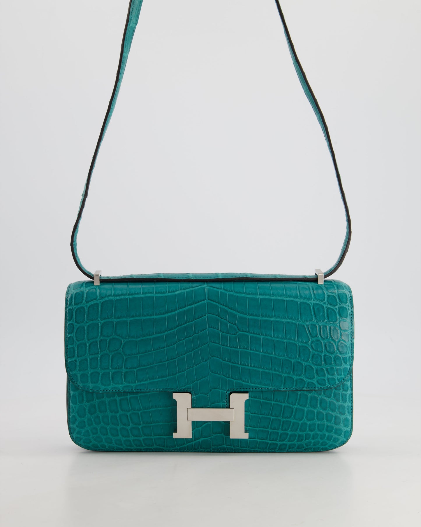*FIRE PRICE* Hermès Constance Elan 25cm in Blue Paon Matte Alligator with Palladium Hardware