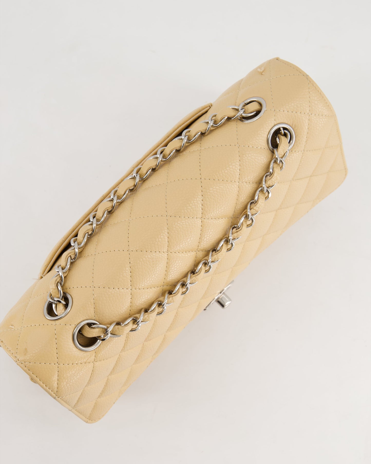 *FIRE PRICE* Chanel Beige Medium Classic Double Flap in Caviar Leather with Silver Hardware