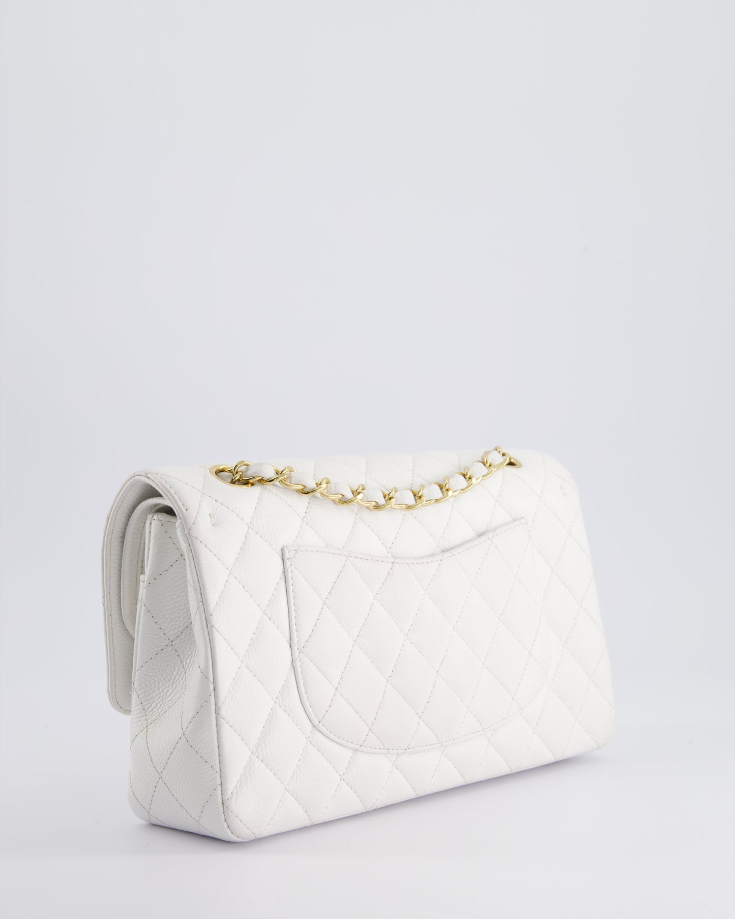 *RARE* Chanel White Medium Classic Double Flap in Caviar Leather with Gold Hardware