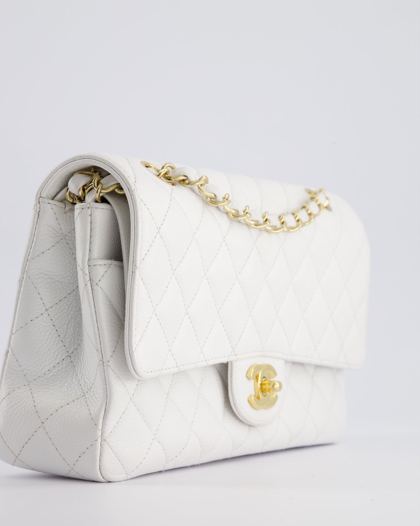 *RARE* Chanel White Medium Classic Double Flap in Caviar Leather with Gold Hardware