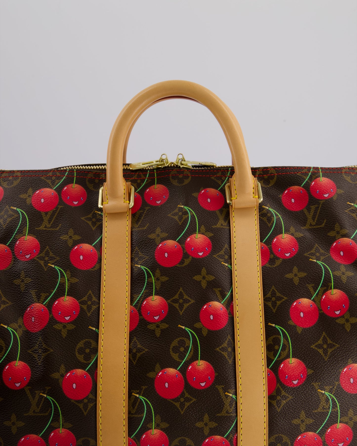 *COLLECTORS PIECE* Louis Vuitton x Murakami Vintage Cherry Brown Monogram Keepall 45 with Gold Hardware