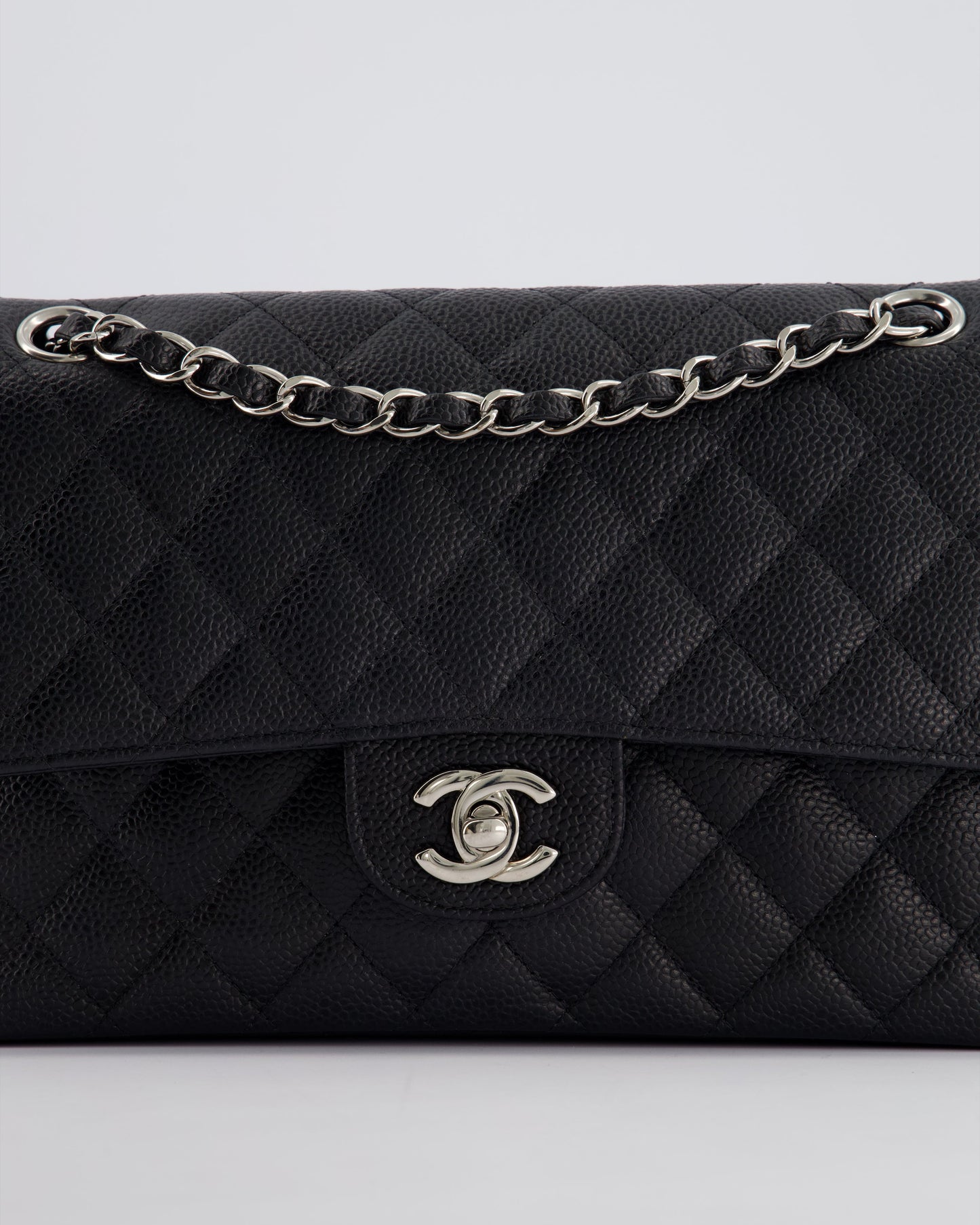 *HOT* Chanel Medium Black Classic Double Flap Bag in Caviar Leather with Silver Hardware