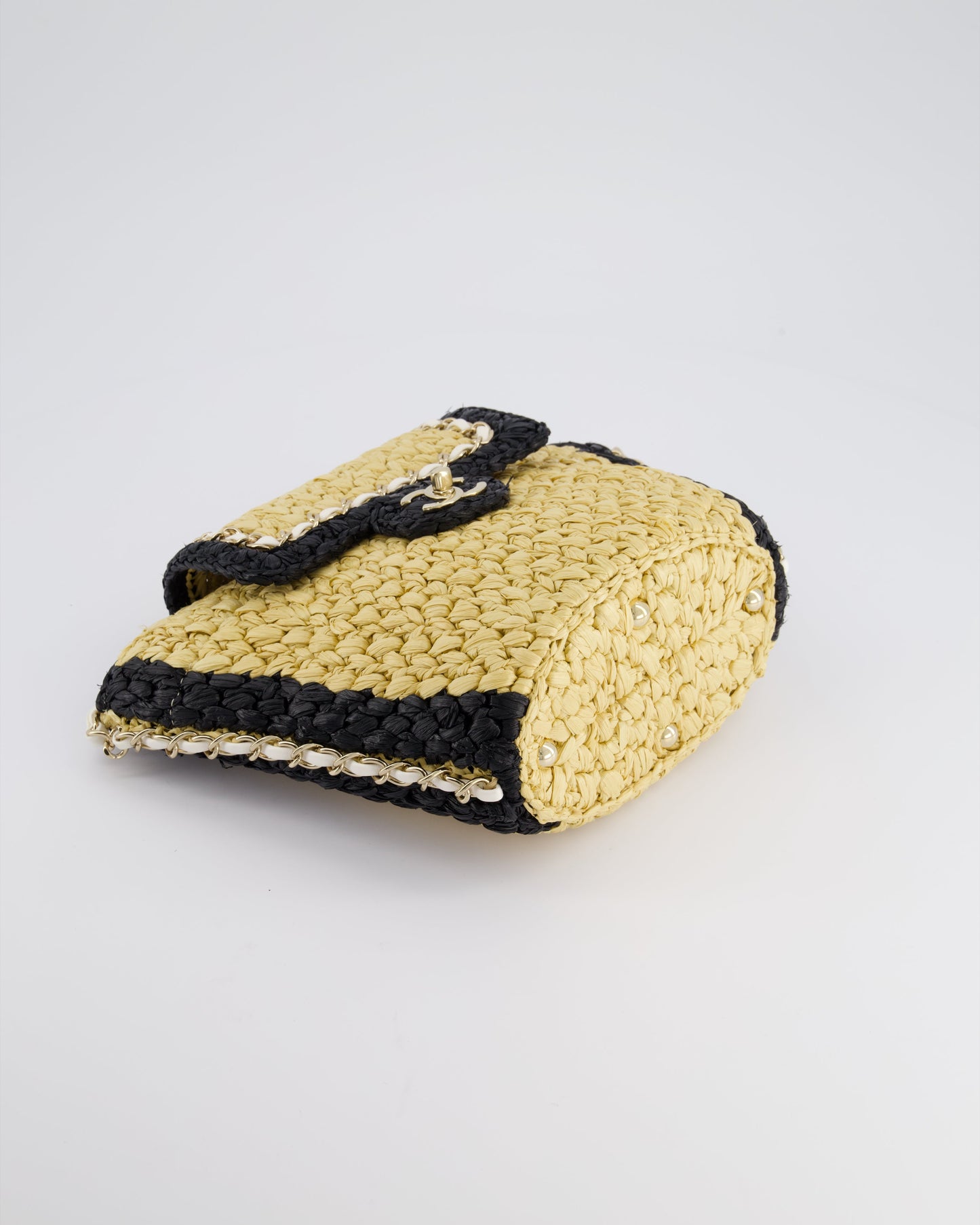 *HOT* Chanel 24C Venice Collection Beige Raffia Basket Bag with White Leather Interlocking Chain & Champagne Gold Hardware