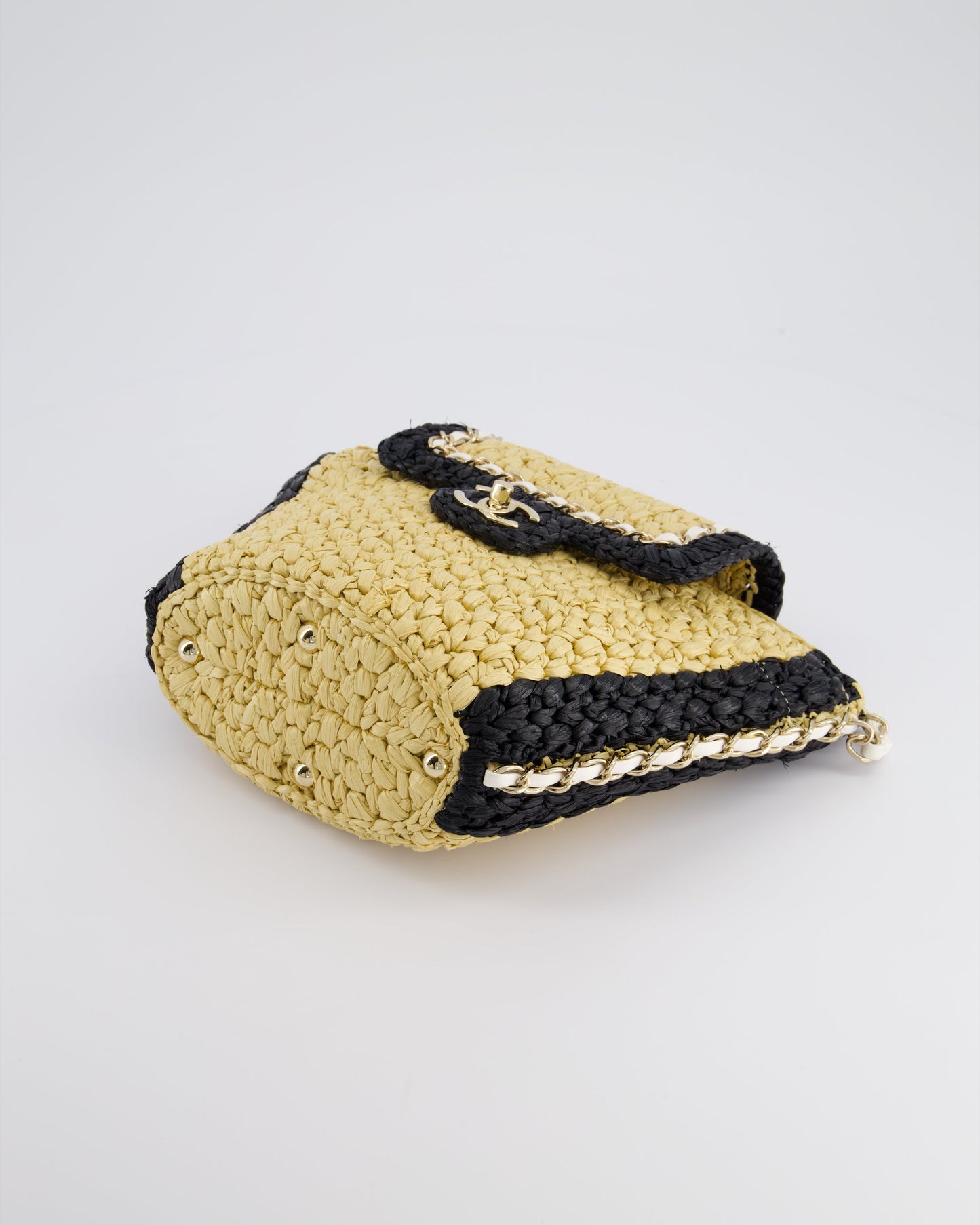 *HOT* Chanel 24C Venice Collection Beige Raffia Basket Bag with White Leather Interlocking Chain & Champagne Gold Hardware