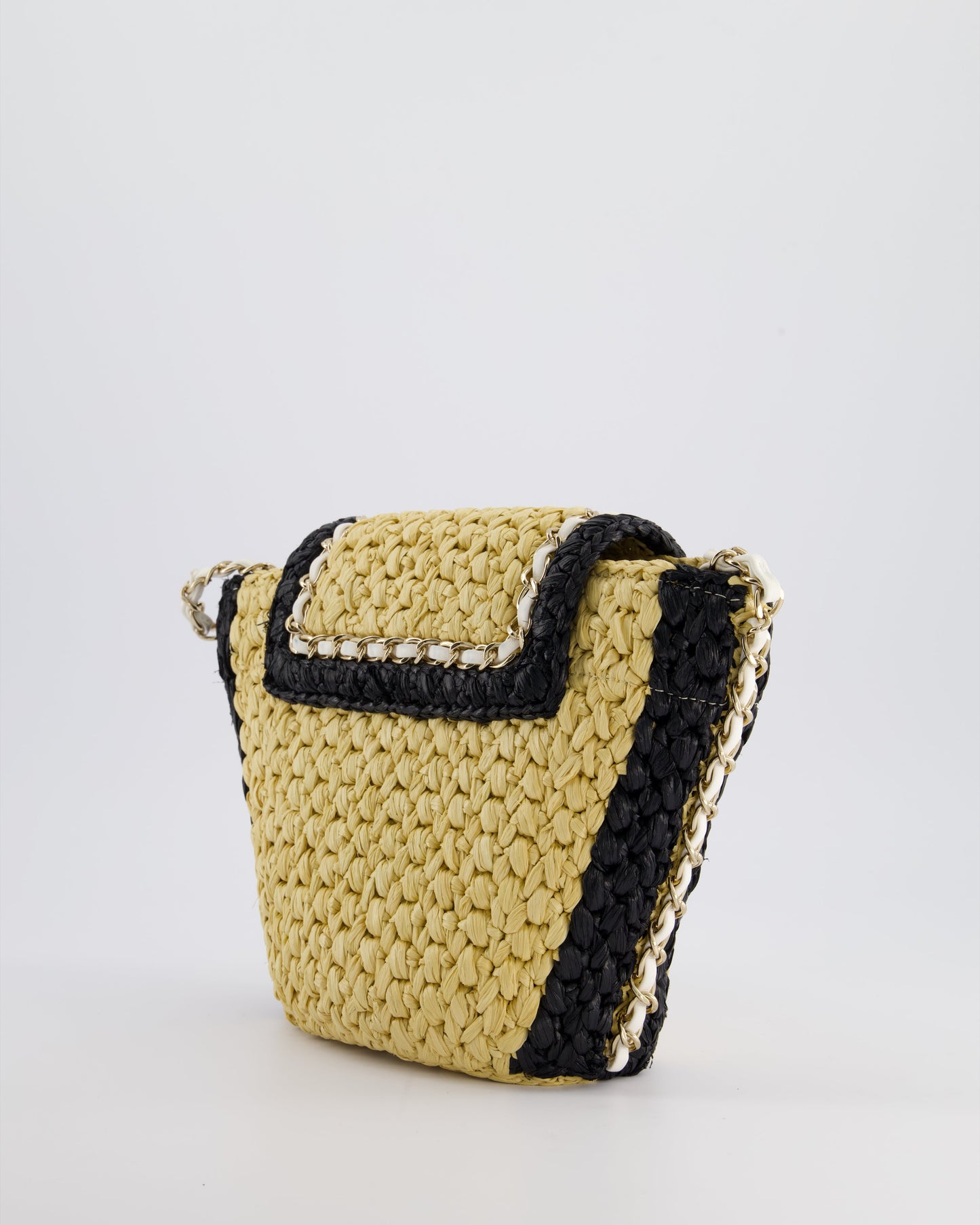 *HOT* Chanel 24C Venice Collection Beige Raffia Basket Bag with White Leather Interlocking Chain & Champagne Gold Hardware