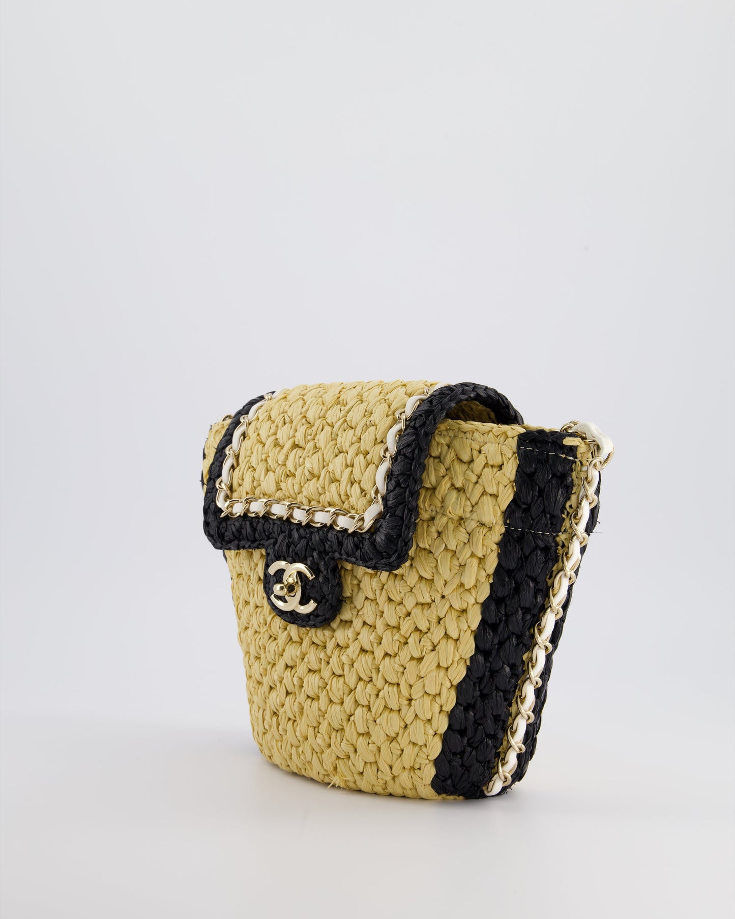 *HOT* Chanel 24C Venice Collection Beige Raffia Basket Bag with White Leather Interlocking Chain & Champagne Gold Hardware