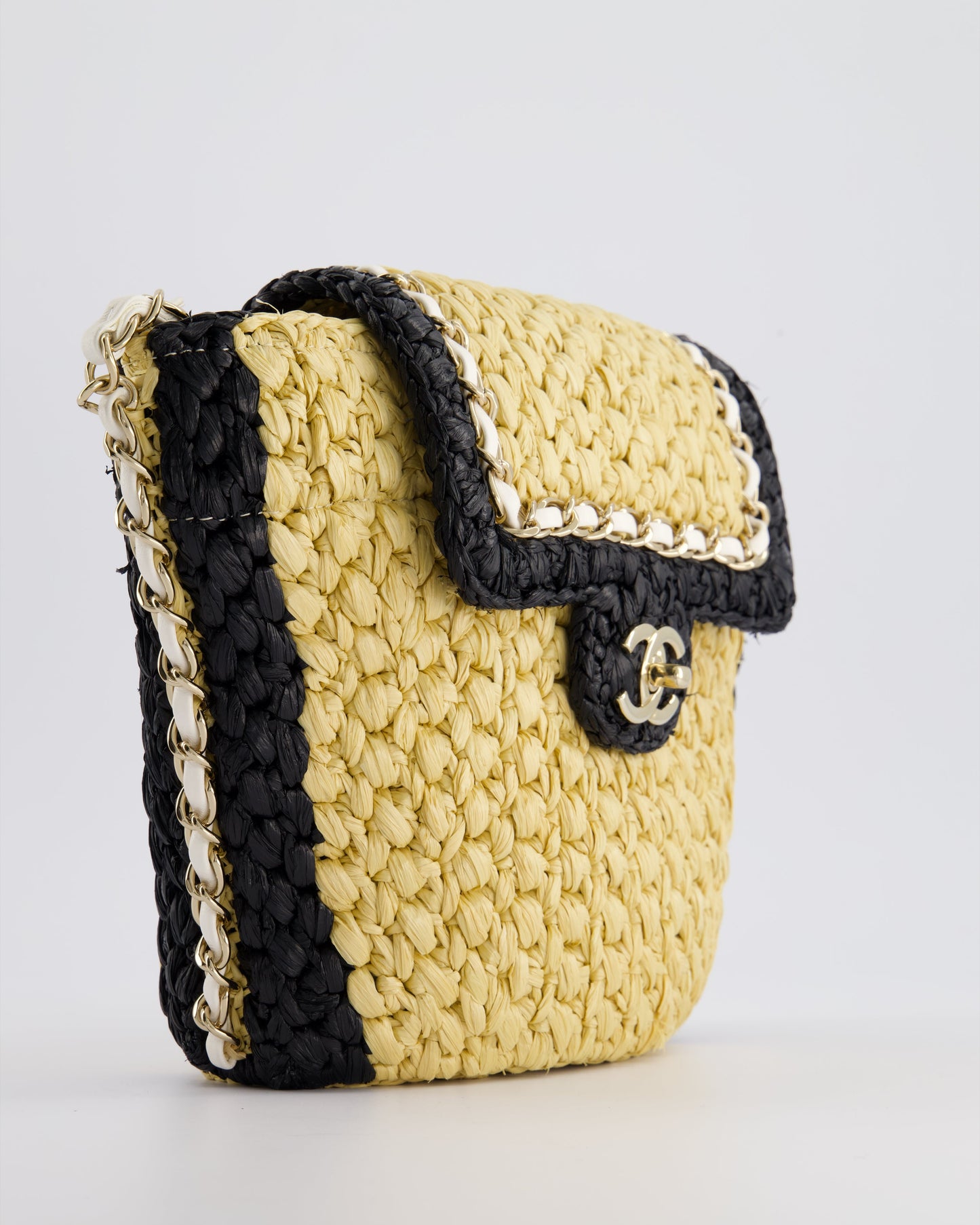 *HOT* Chanel 24C Venice Collection Beige Raffia Basket Bag with White Leather Interlocking Chain & Champagne Gold Hardware