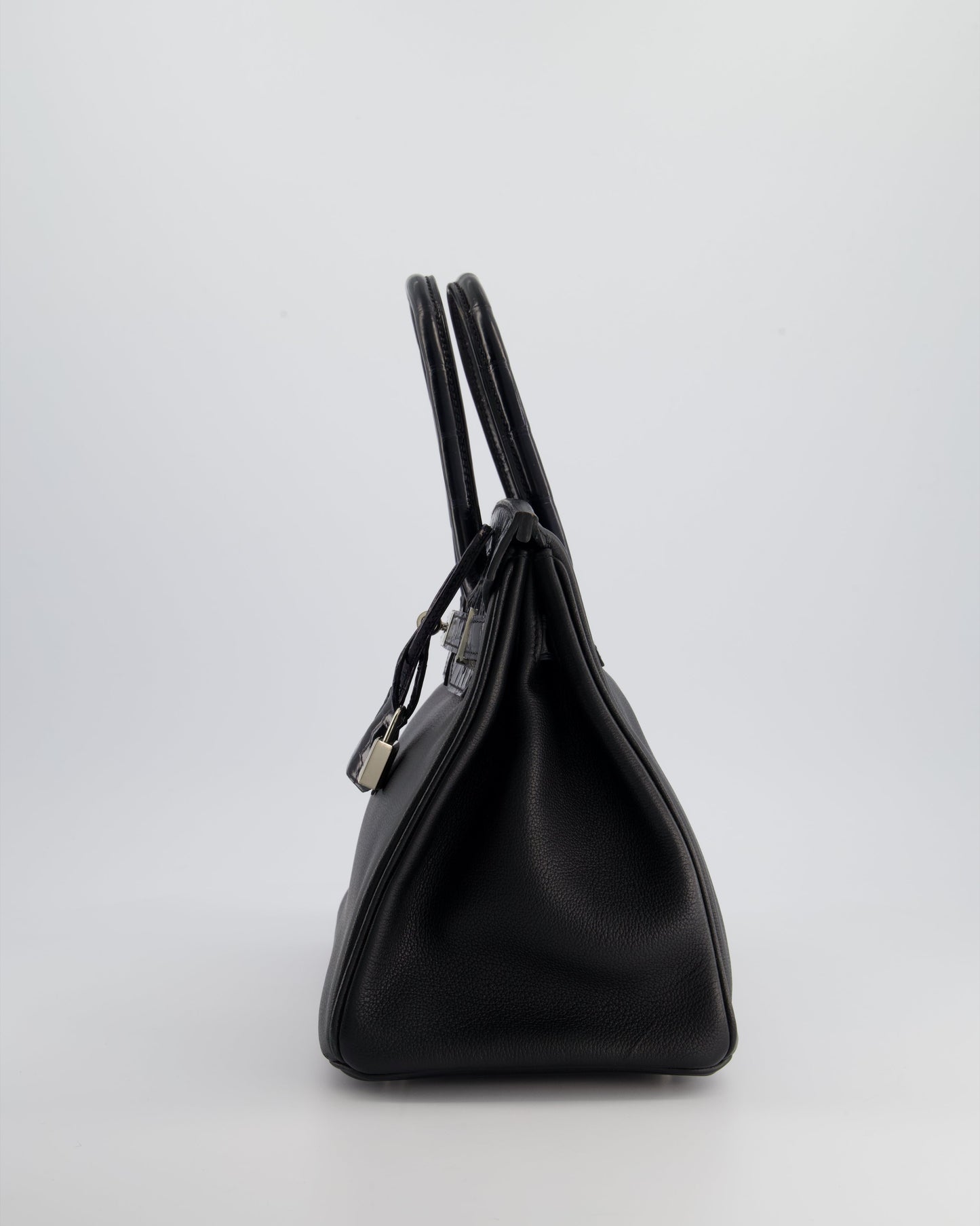*HOLY GRAIL* Hermés Birkin 30cm Retourne Bag in Black Novillo Leather & Touch Alligator with Palladium Hardware