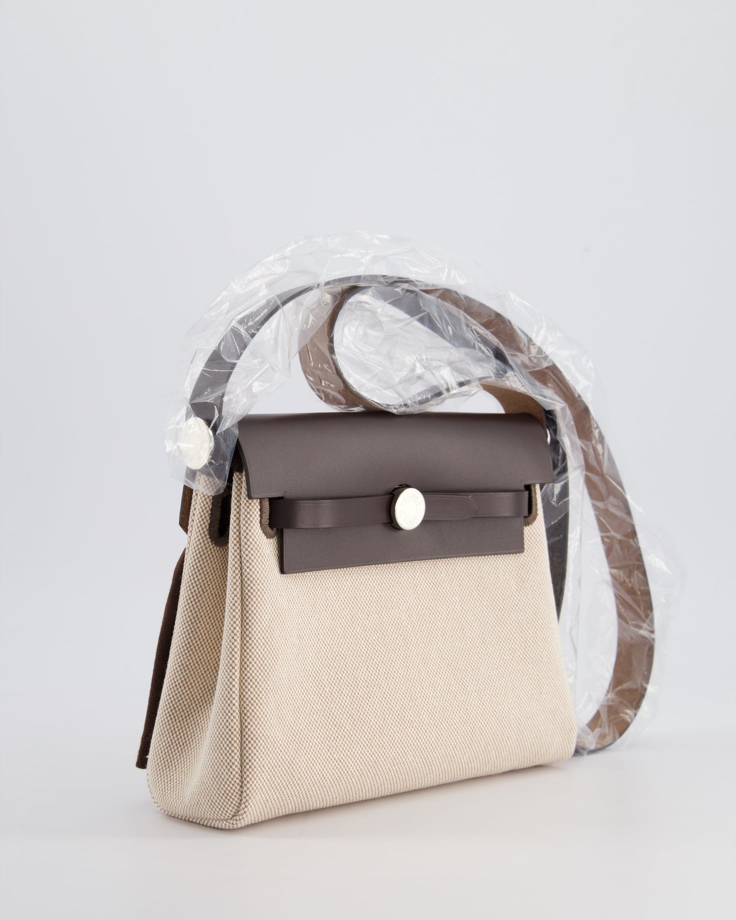 *NEW RELEASE RARE* Hermès Herbag Zip 20 Bag in Ecru Viking Canvas & Ebene Vache Hunter Leather with Palladium Hardware