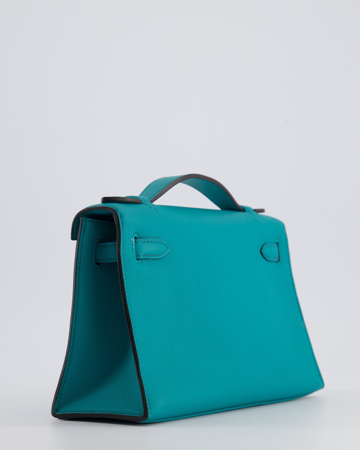 *HOT* Hermès Kelly Pochette in Bleu Paon Swift Leather with Gold Hardware