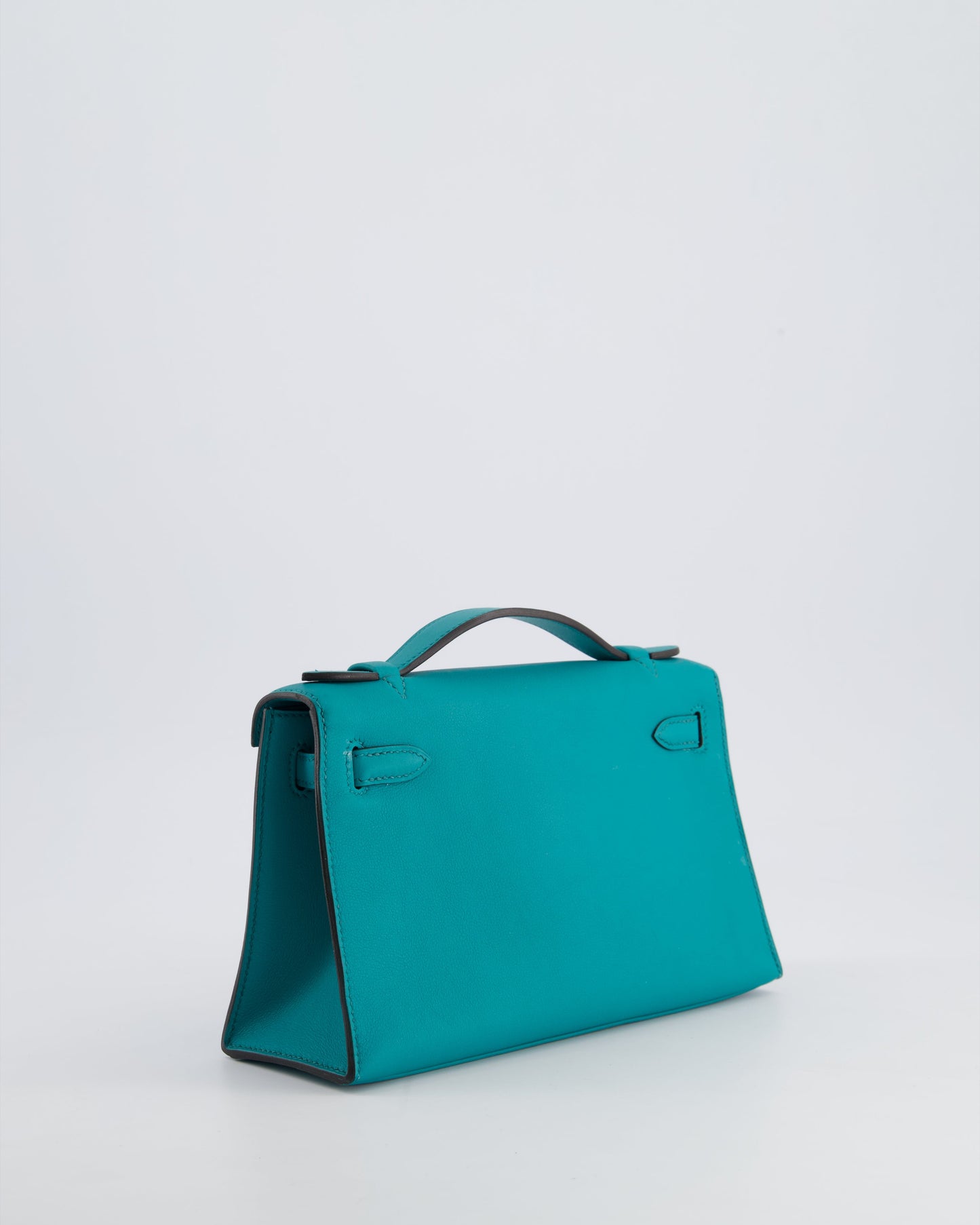 *HOT* Hermès Kelly Pochette in Bleu Paon Swift Leather with Gold Hardware