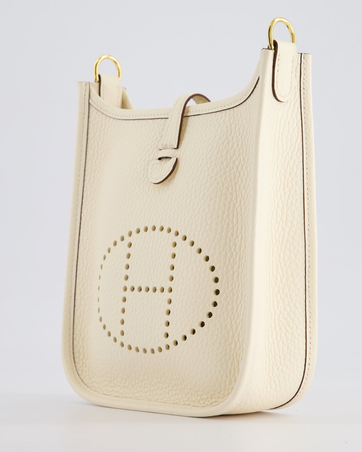 *HOT* Hermès Mini Evelyne 16 Bag in Nata Clemence Leather with Gold Hardware & Nata Sangle Wooly Unicolore Strap