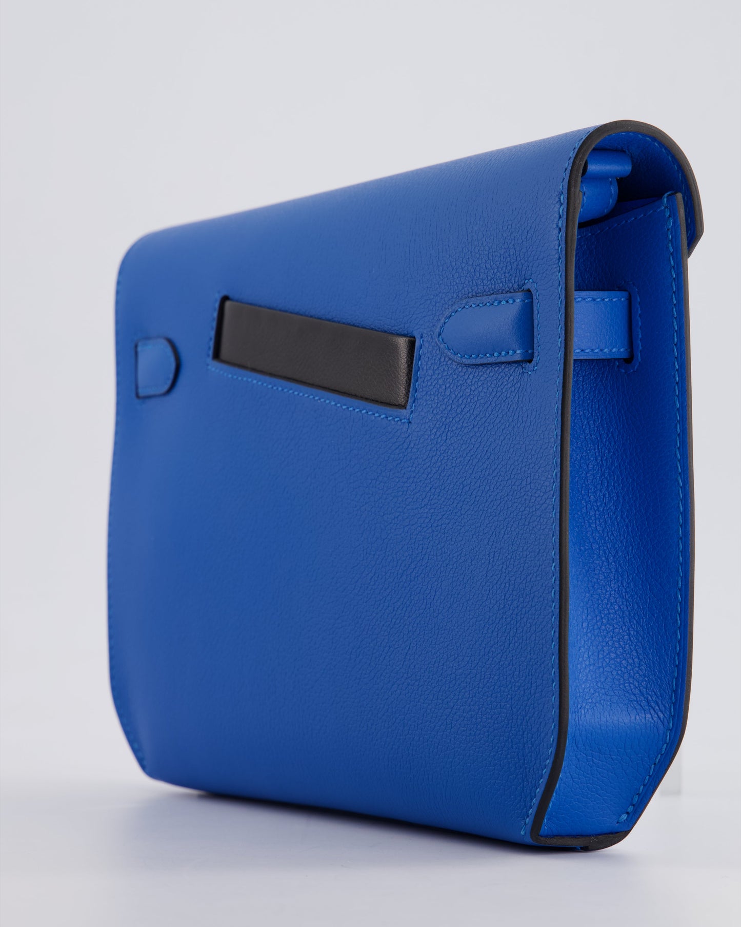 *HOT* Hermès Kelly Depeches Pouch 25cm Bag in Bleu Hydra Evercolour, Noir Evergrain & Fauve Barenia Leather with Palladium Hardware