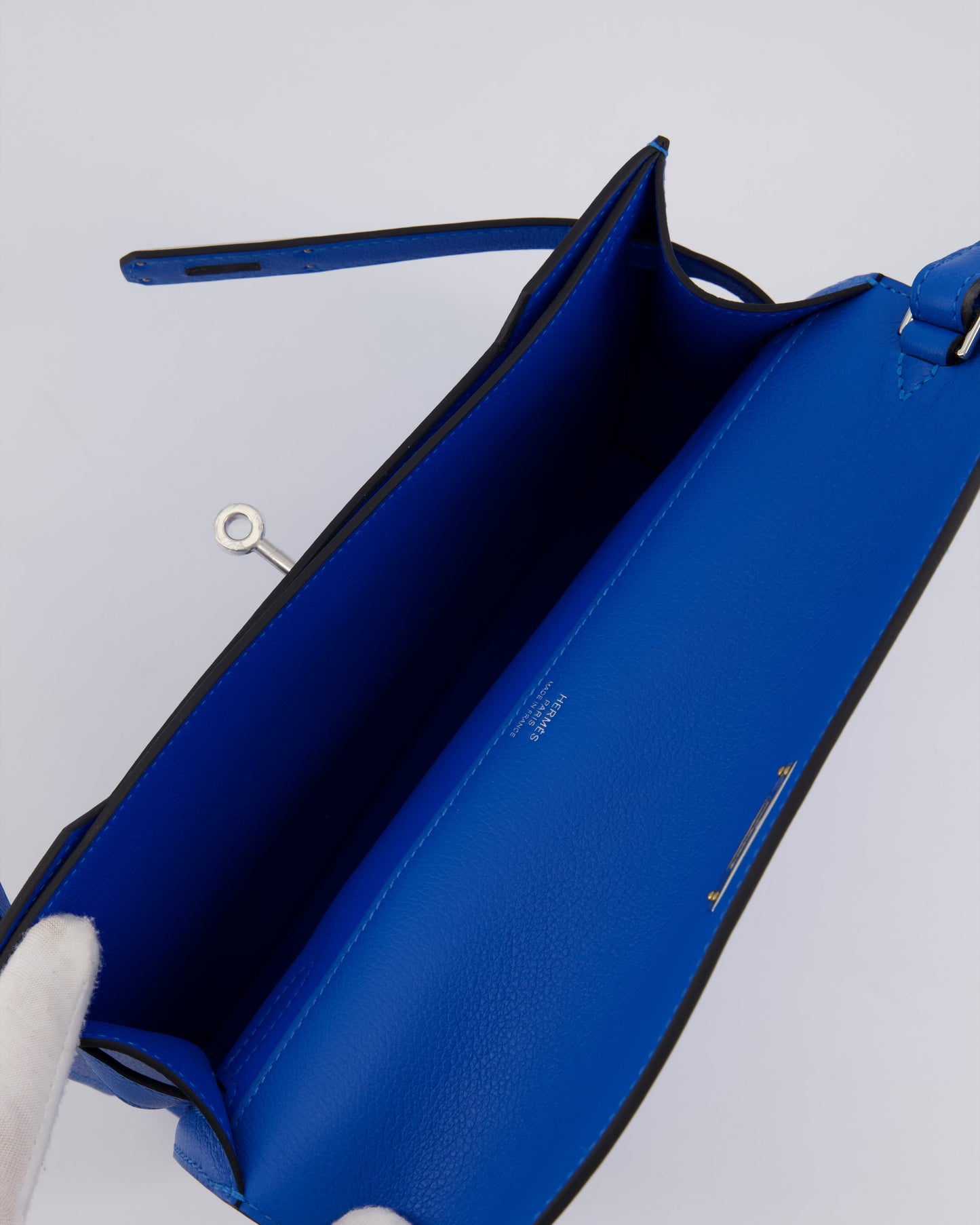 *HOT* Hermès Kelly Depeches Pouch 25cm Bag in Bleu Hydra Evercolour, Noir Evergrain & Fauve Barenia Leather with Palladium Hardware