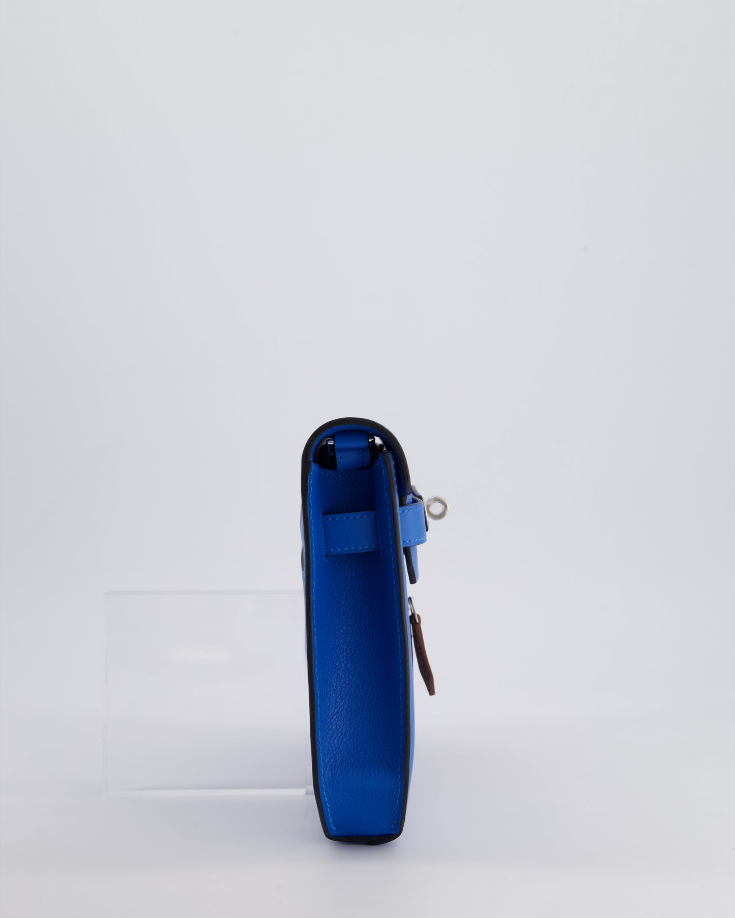 *HOT* Hermès Kelly Depeches Pouch 25cm Bag in Bleu Hydra Evercolour, Noir Evergrain & Fauve Barenia Leather with Palladium Hardware