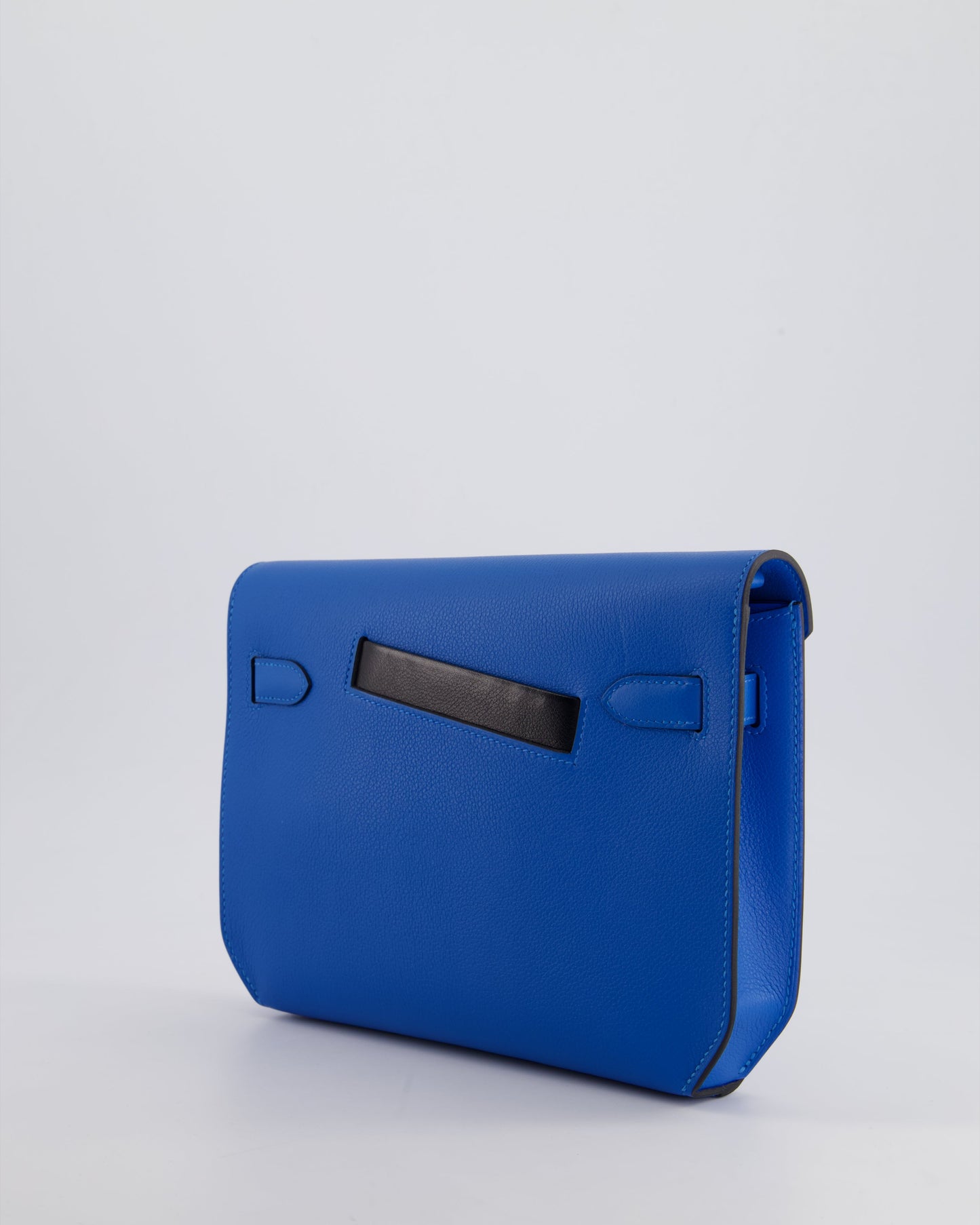 *HOT* Hermès Kelly Depeches Pouch 25cm Bag in Bleu Hydra Evercolour, Noir Evergrain & Fauve Barenia Leather with Palladium Hardware