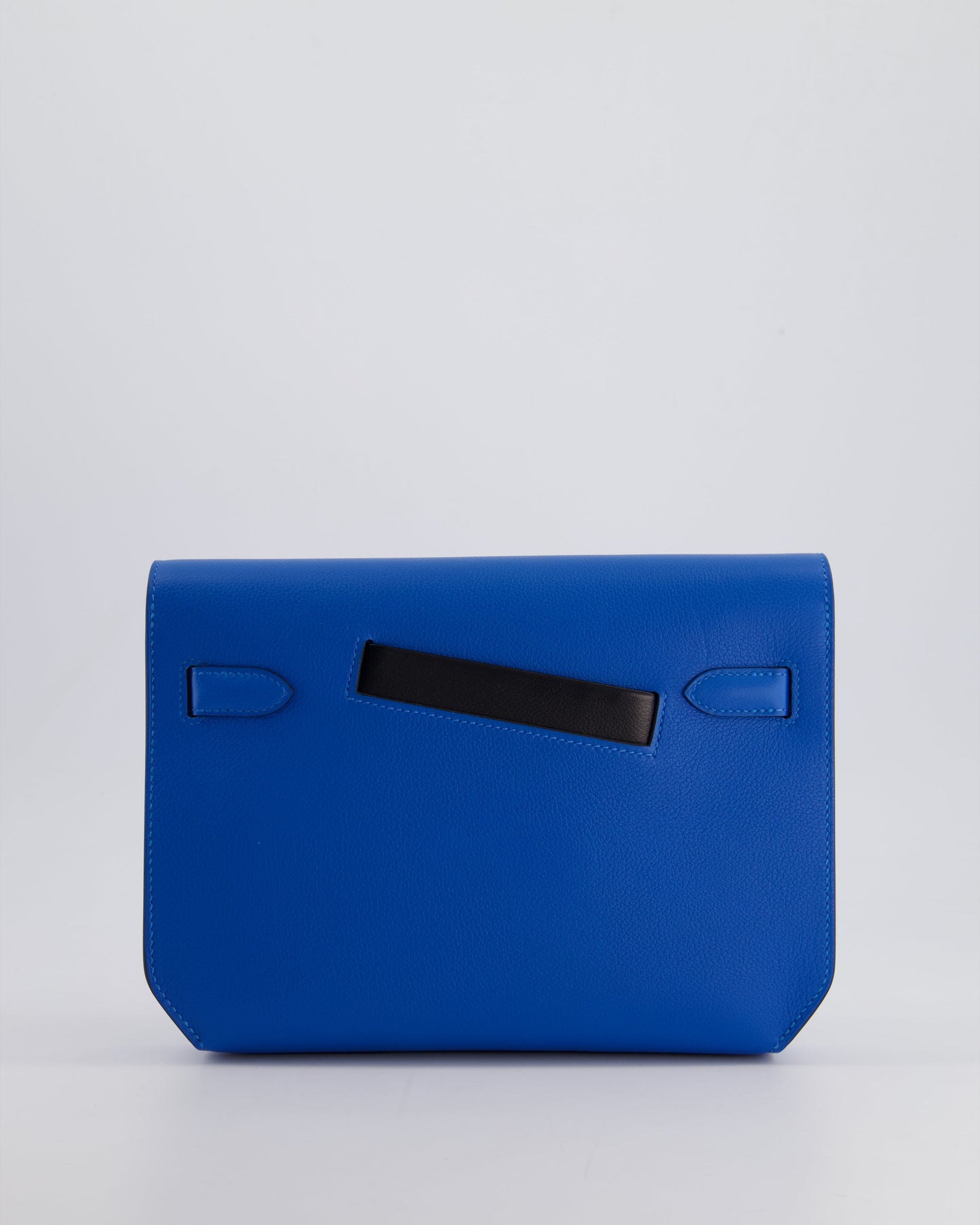 *HOT* Hermès Kelly Depeches Pouch 25cm Bag in Bleu Hydra Evercolour, Noir Evergrain & Fauve Barenia Leather with Palladium Hardware