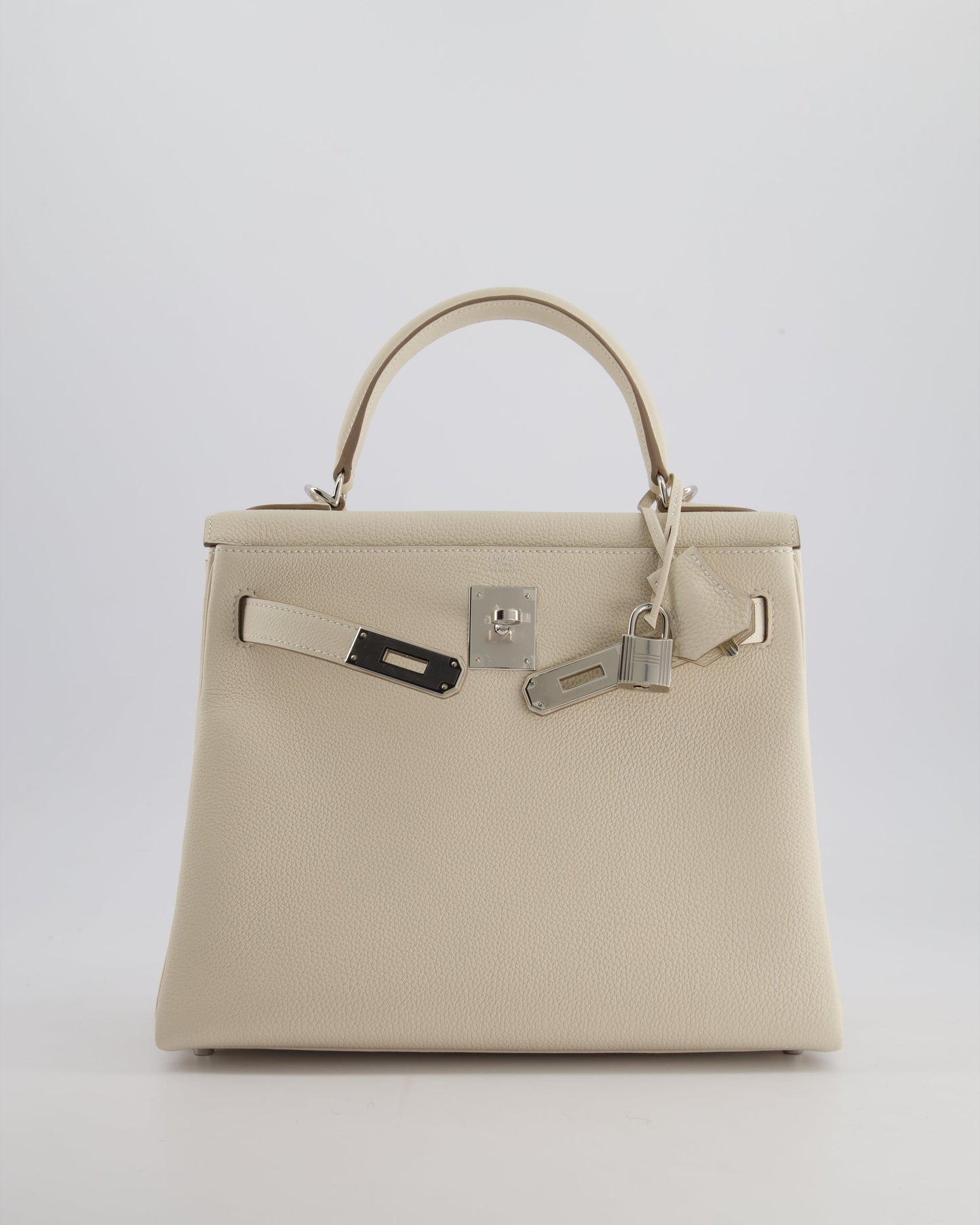 *NEW STAMP* Hermès Kelly 28cm Retourne Bag in Craie Togo Leather with Palladium Hardware