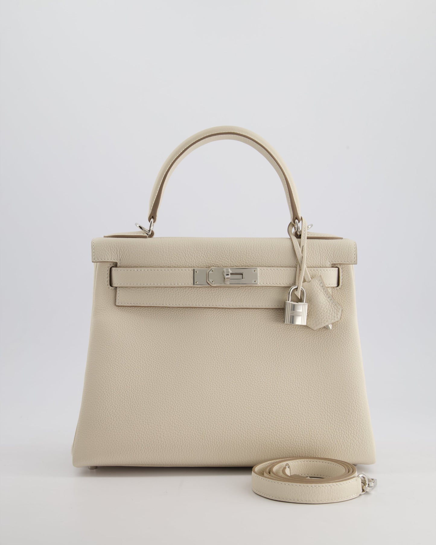 *NEW STAMP* Hermès Kelly 28cm Retourne Bag in Craie Togo Leather with Palladium Hardware