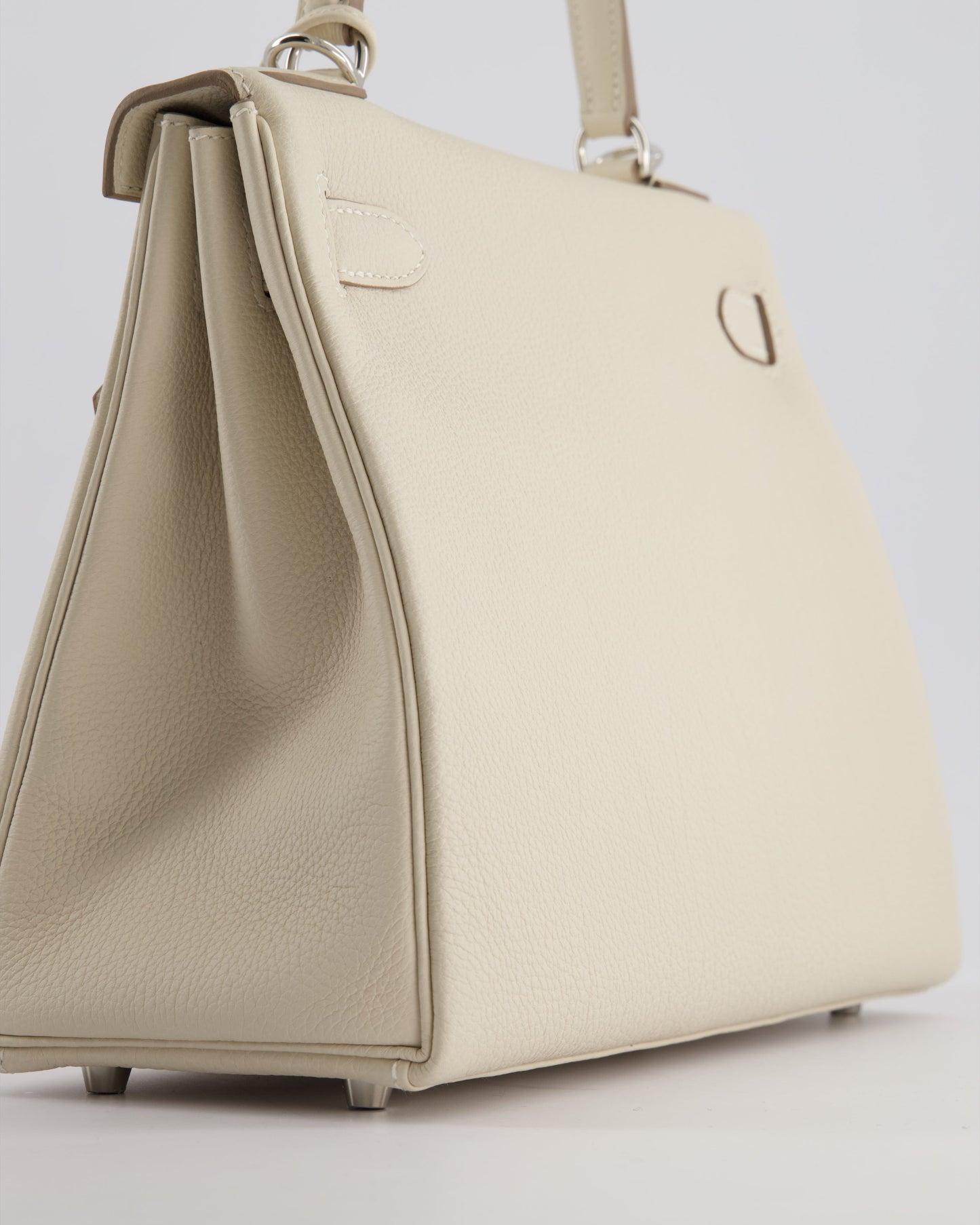 *NEW STAMP* Hermès Kelly 28cm Retourne Bag in Craie Togo Leather with Palladium Hardware