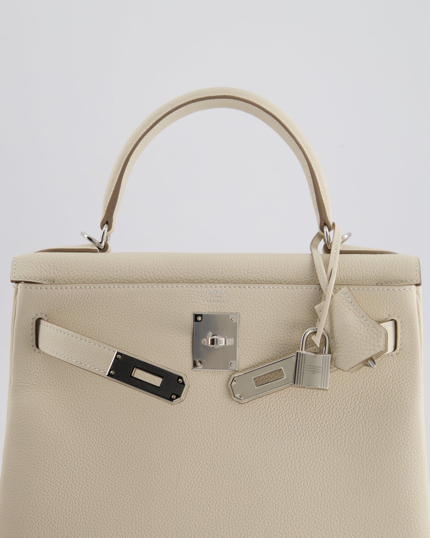 *NEW STAMP* Hermès Kelly 28cm Retourne Bag in Craie Togo Leather with Palladium Hardware