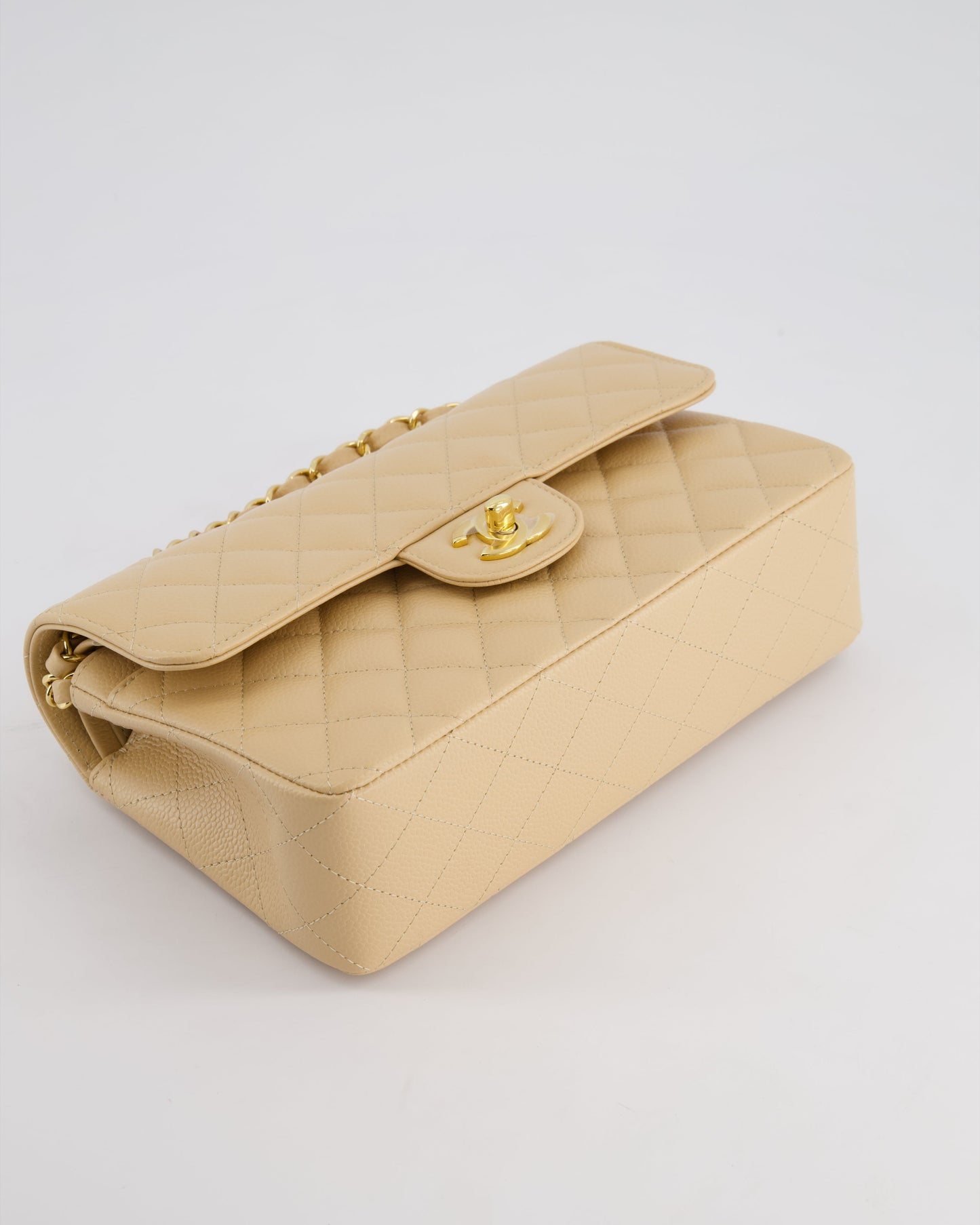 *RARE* Chanel Beige Small Classic Double Flap Bag in Caviar Leather with Gold Hardware