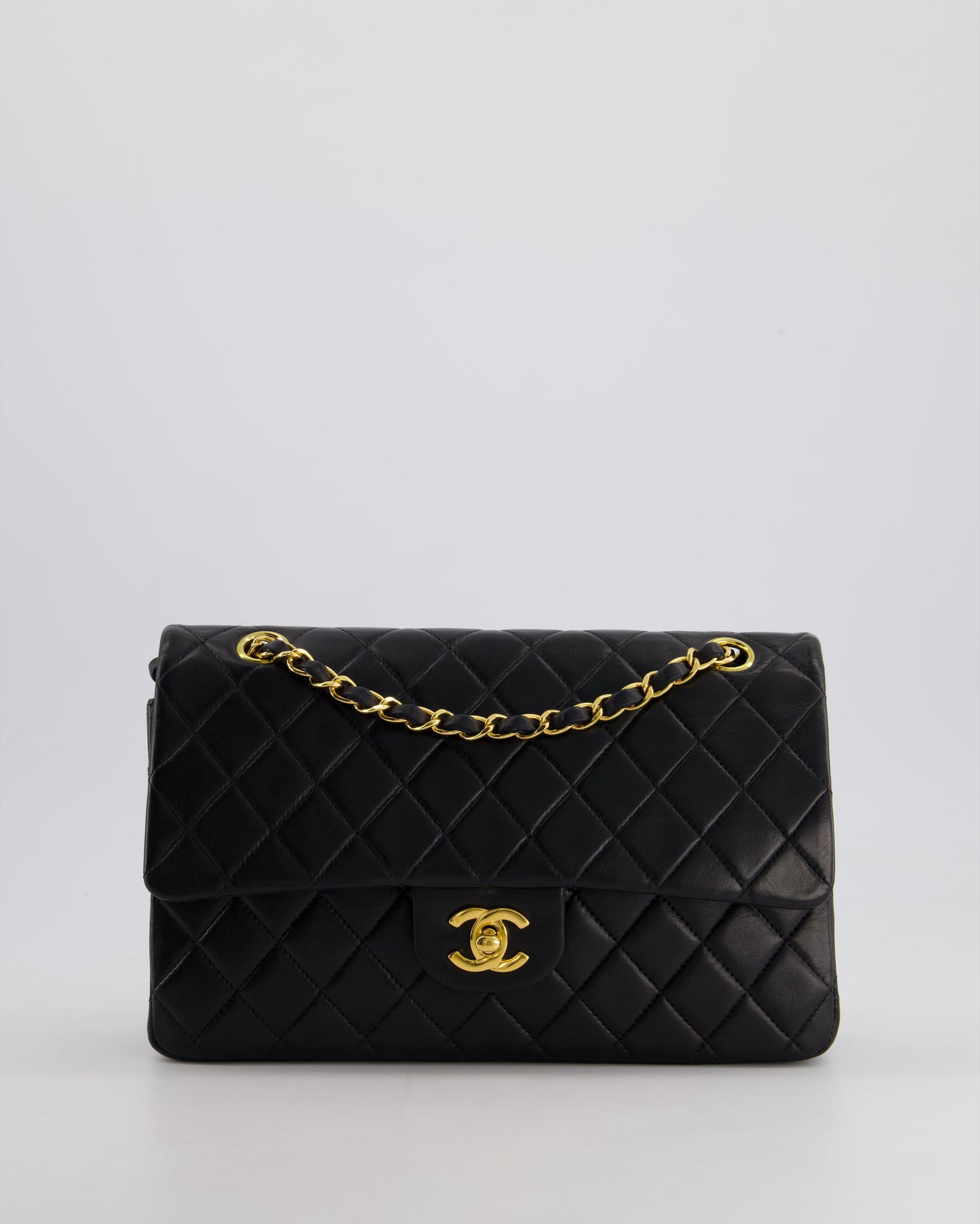 *AMAZING CONDITION* Chanel Black Vintage Classic Medium Double Flap Bag in Lambskin Leather with 24K Gold Hardware