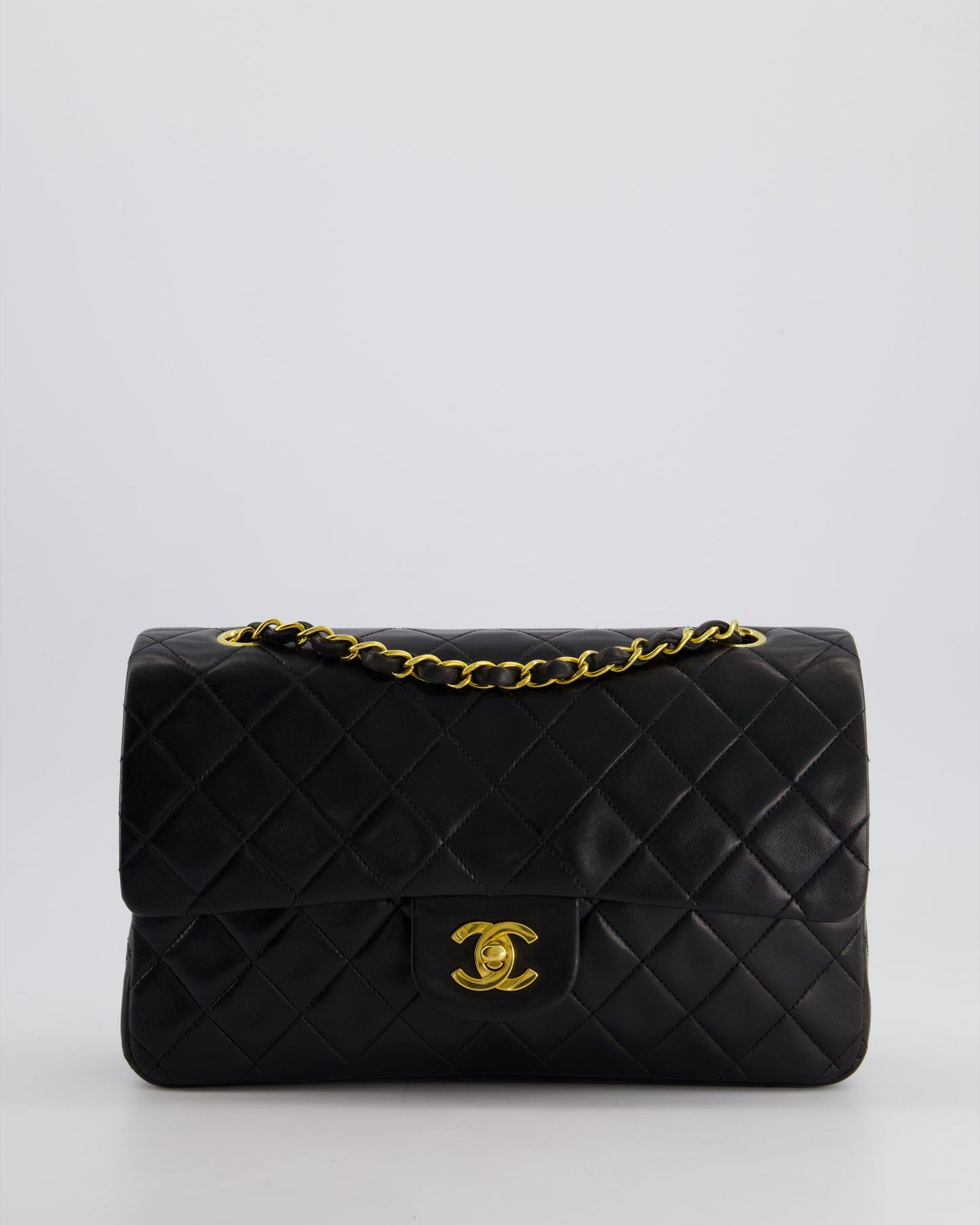 *AMAZING CONDITION* Chanel Black Vintage Classic Medium Double Flap Bag in Lambskin Leather with 24K Gold Hardware