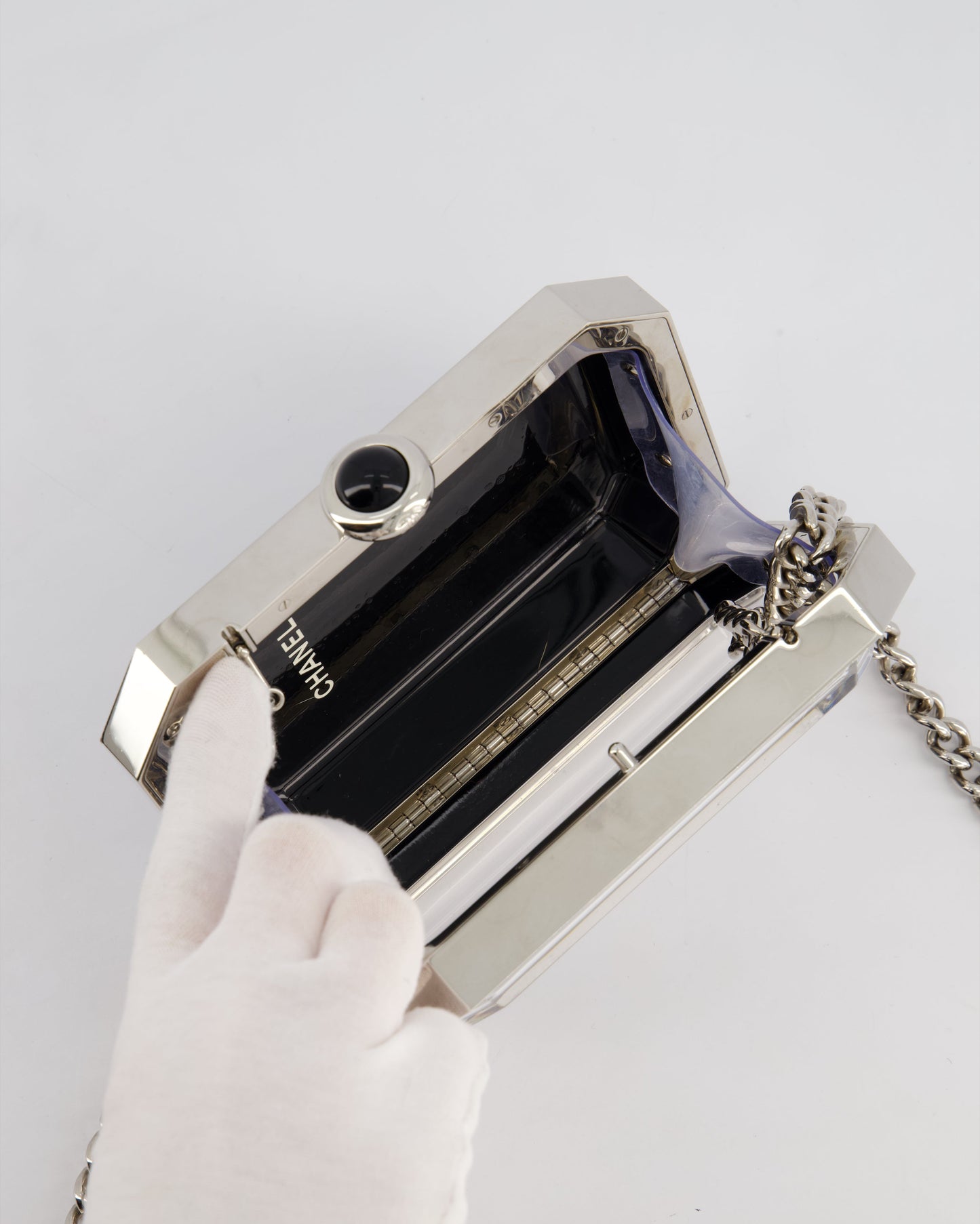 *Limited Edition* Chanel Silver, Black Minaudiere Plexiglass Clutch Bag