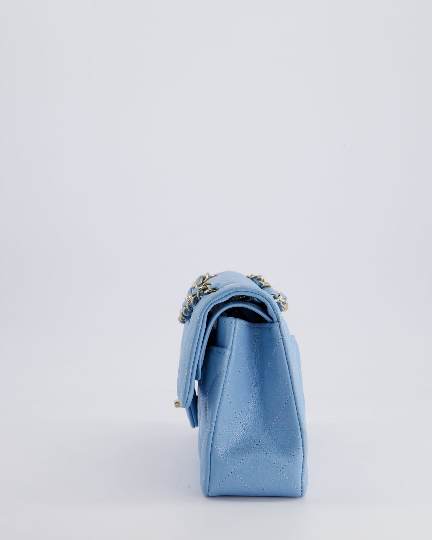 *HOT* Chanel Baby Blue Small Classic Double Flap Bag in Caviar Leather with Champagne Gold Hardware