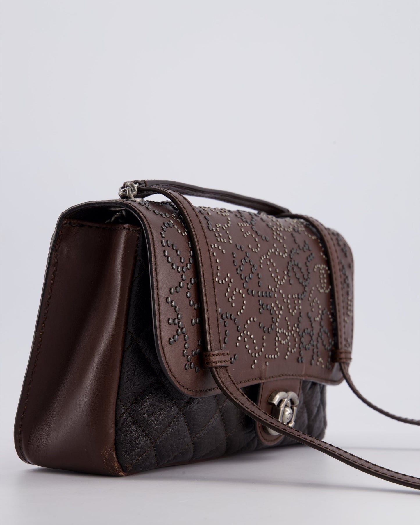 *HOT* Chanel Brown Paris/Dallas Studded Buckle Single Flap Bag in Calfskin Leather with Ruthenium Hardware