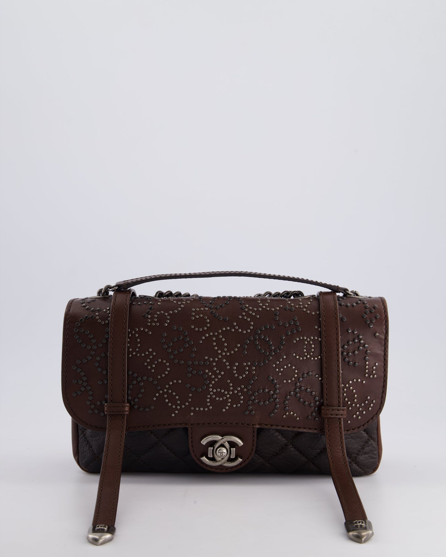*HOT* Chanel Brown Paris/Dallas Studded Buckle Single Flap Bag in Calfskin Leather with Ruthenium Hardware