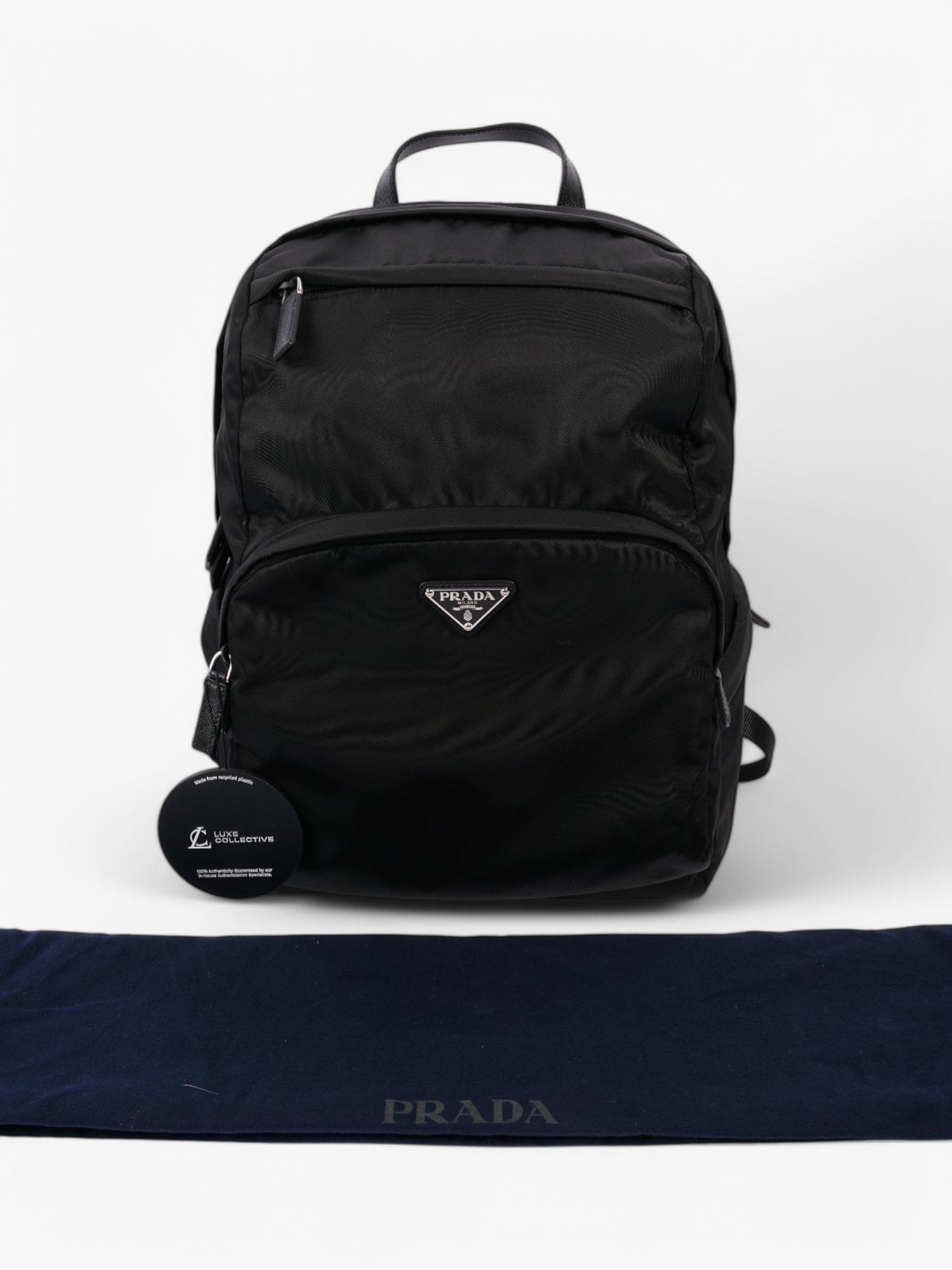 Prada Triangle Logo Backpack Black Re Nylon