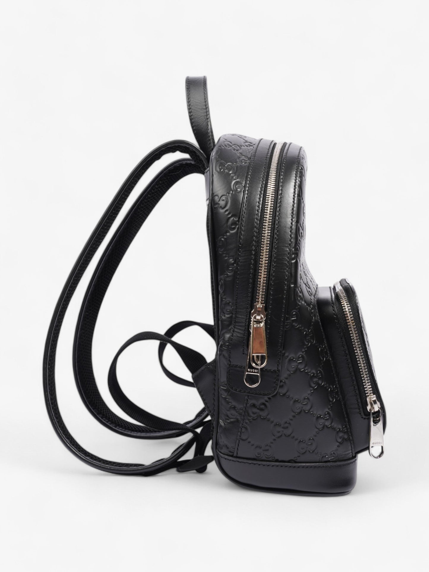Gucci Signature Backpack Black Embossed Leather Small
