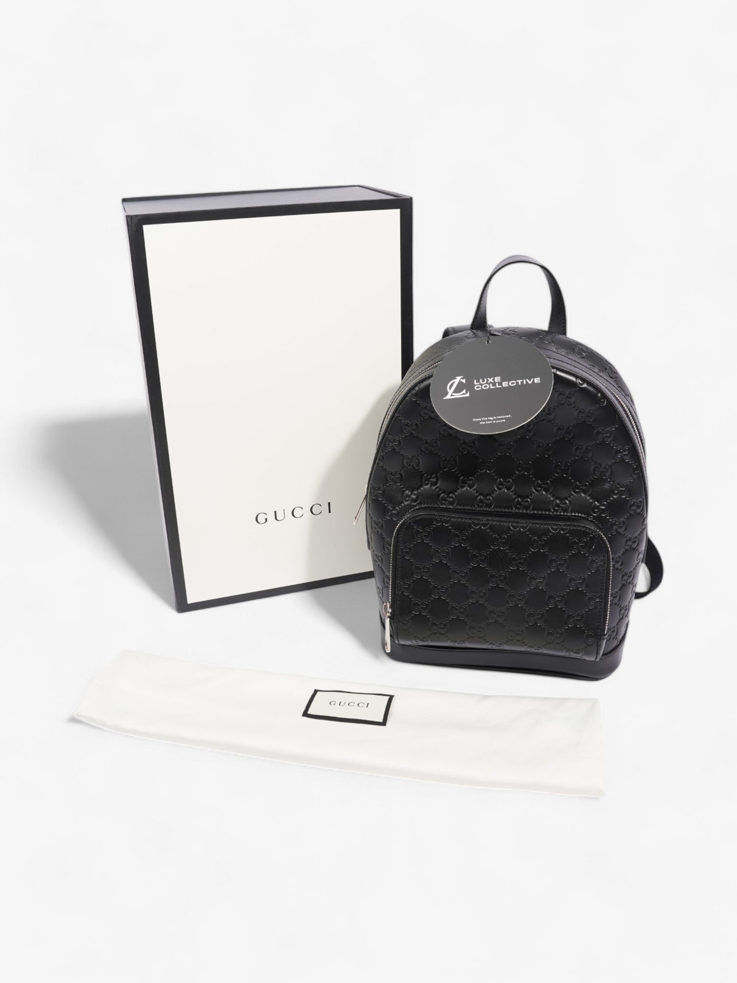 Gucci Signature Backpack Black Embossed Leather Small