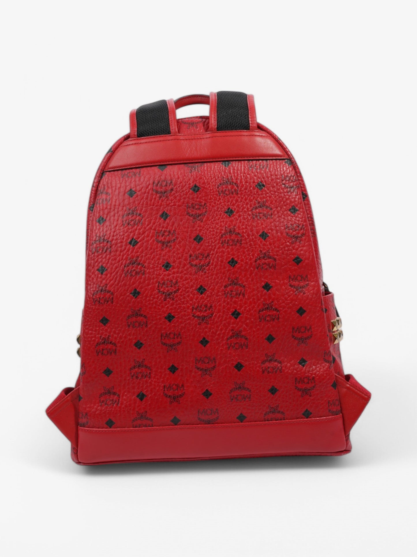MCM Stark Visetos Monogram Stud Backpack Red / Black Leather