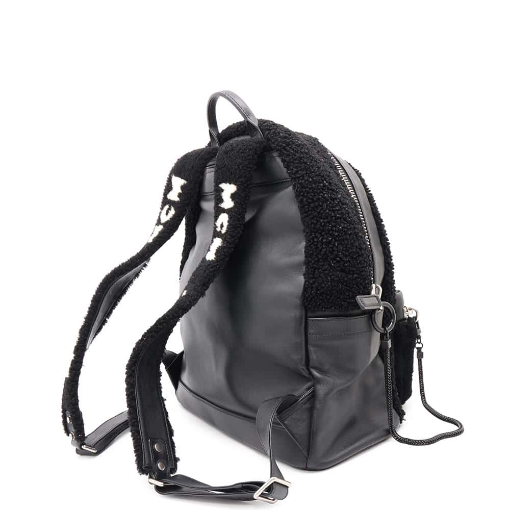 MCM Logo Backpack Black/White Mouton Leather