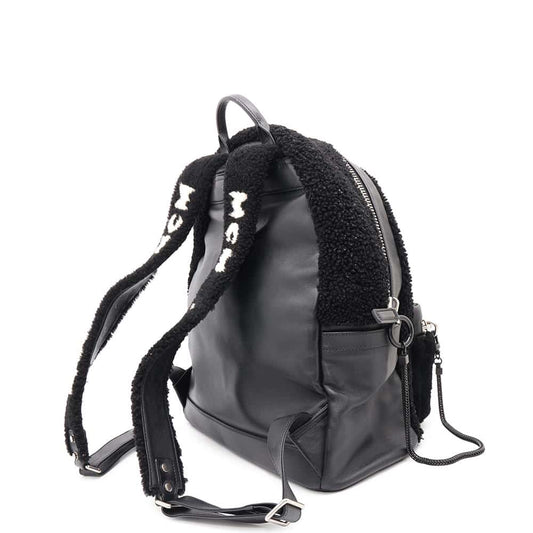 MCM Logo Backpack Black/White Mouton Leather