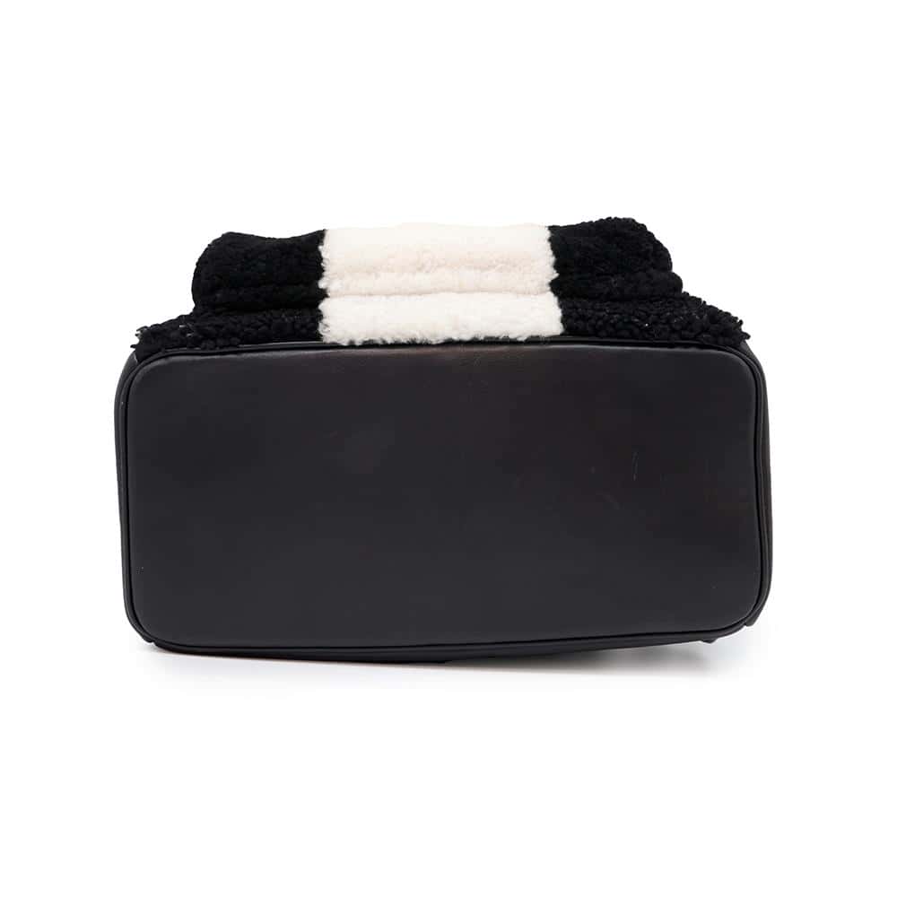MCM Logo Backpack Black/White Mouton Leather