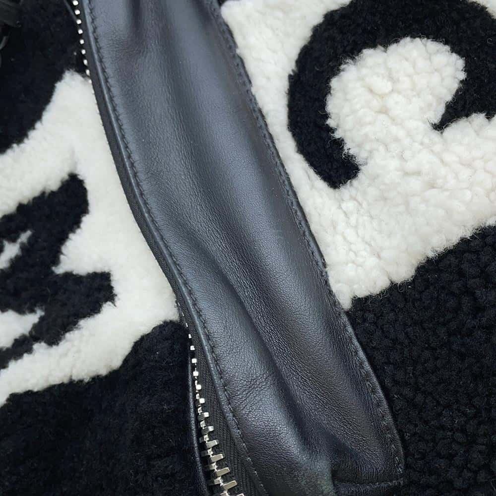 MCM Logo Backpack Black/White Mouton Leather